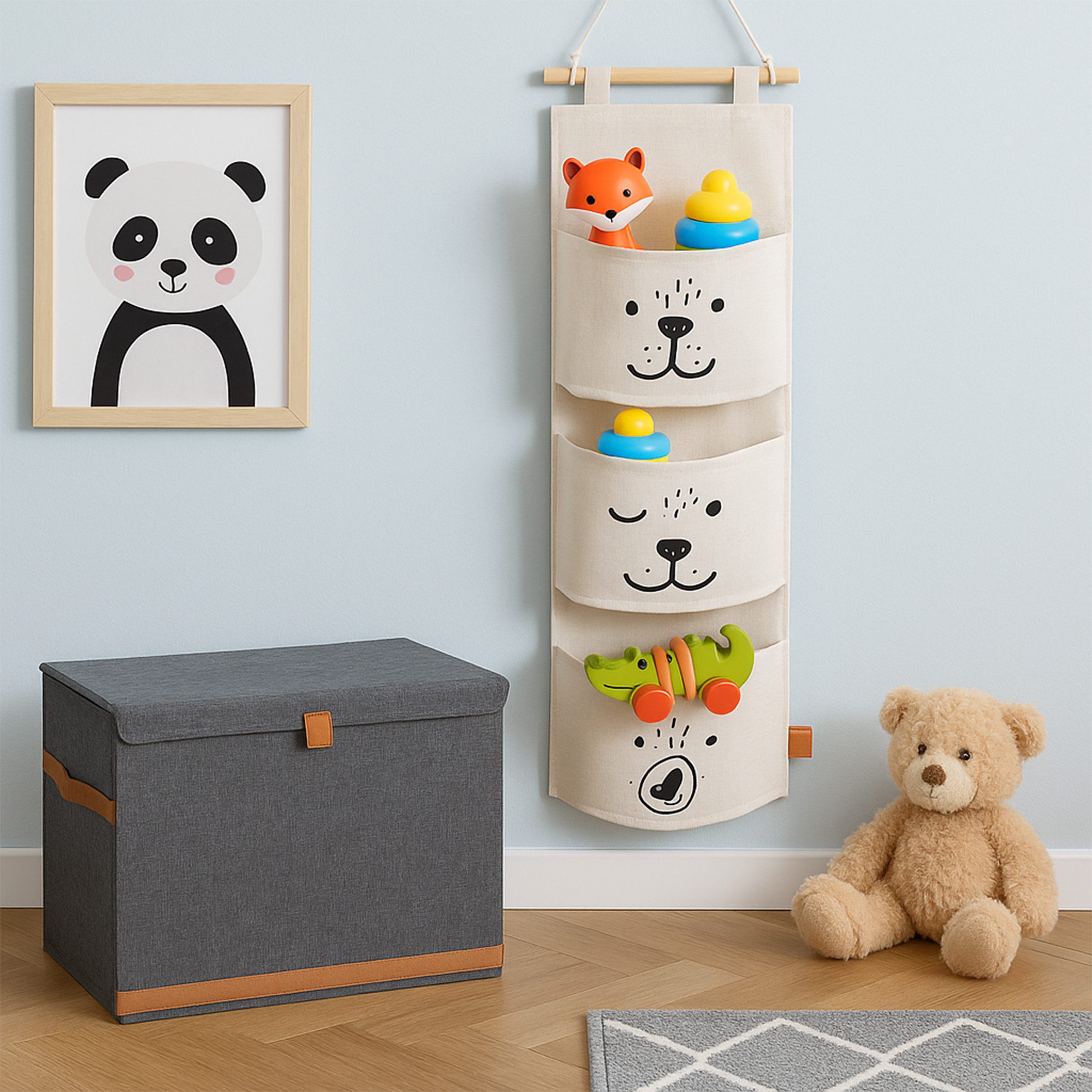 hausleben Organizer Wandorganizer aus Stoff mit Tiermotiven und 3 Taschen (Einzelartikel, 1 St., 1-teilig), Faltbar, Platzsparend, 3 Taschen, Bärendesign, Mit H – Bild 4 von 5