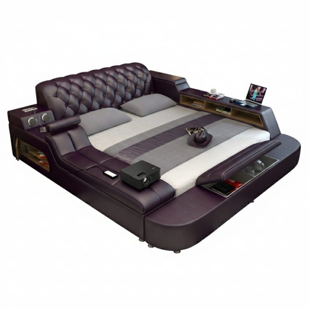 Xlmoebel Multimediabett Multifunktionales Bett im modernen Stil aus Holz in Weiß (2-tlg), Made in Europa
