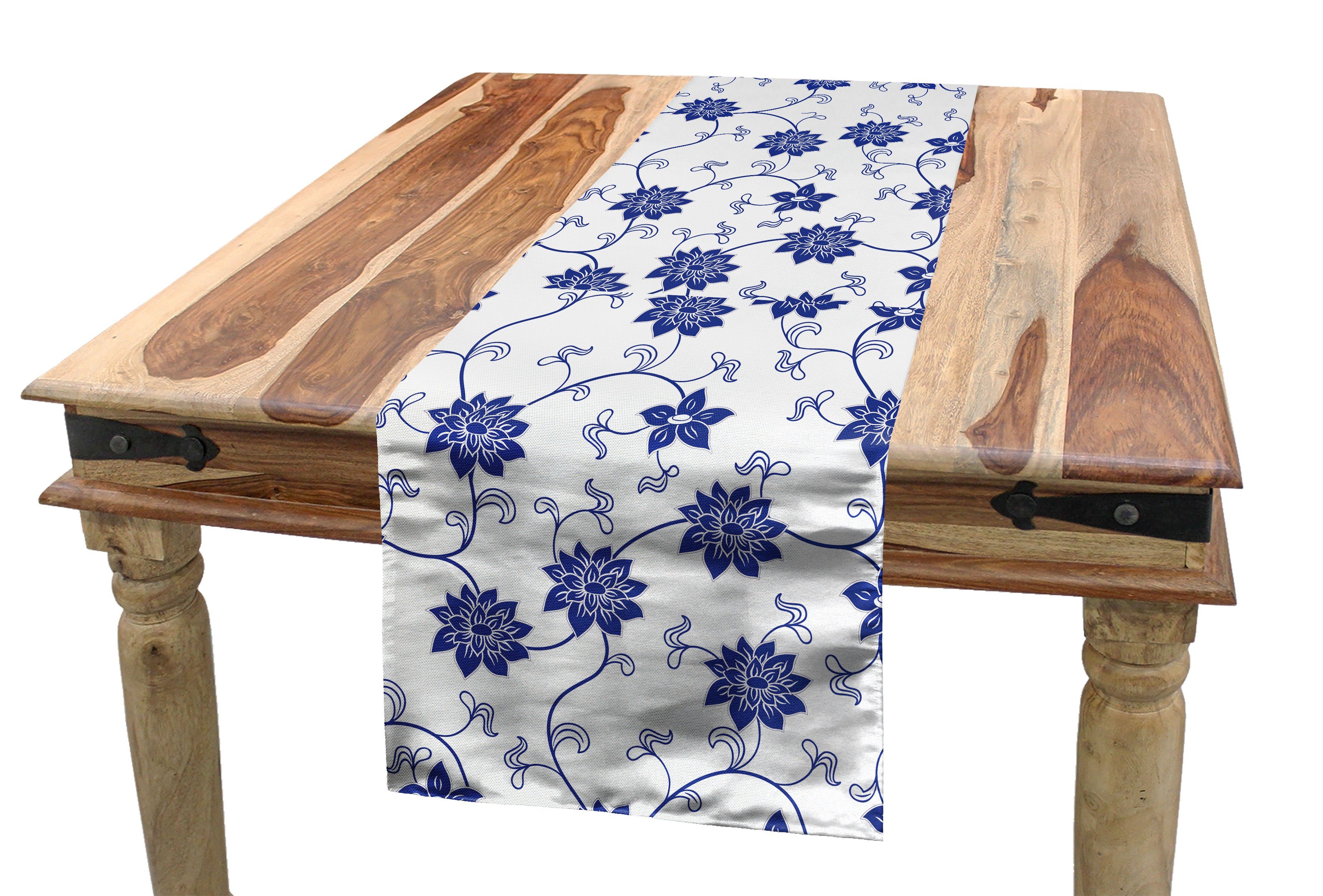 Esszimmer Abakuhaus Rechteckiger Tischläufer, Dekorativer Blau Tischläufer Blumennatur Chinesische Küche