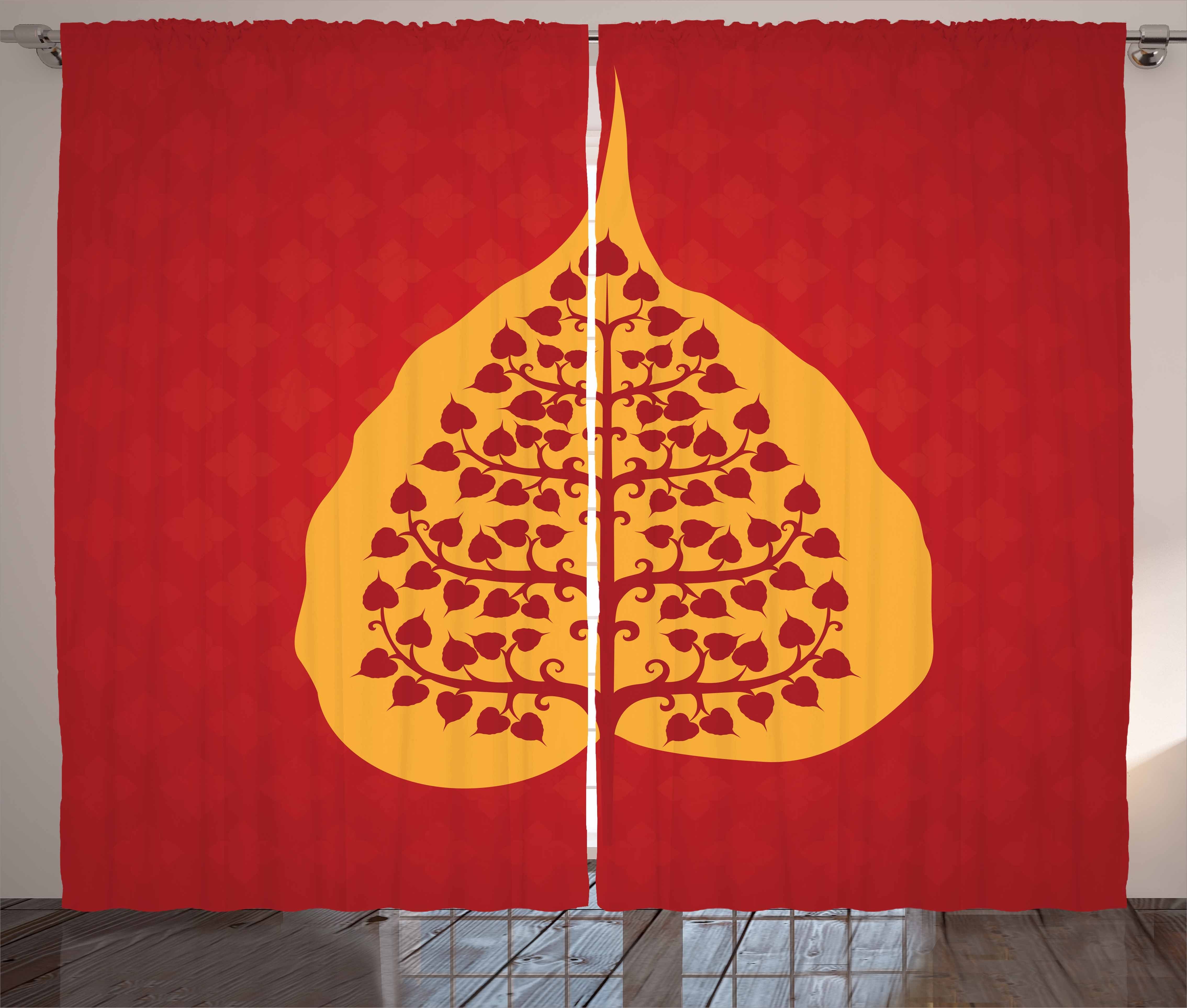 Gardine Schlafzimmer Kräuselband Vorhang mit Schlaufen und Haken, Abakuhaus, Blatt Bodhi Tree Yoga