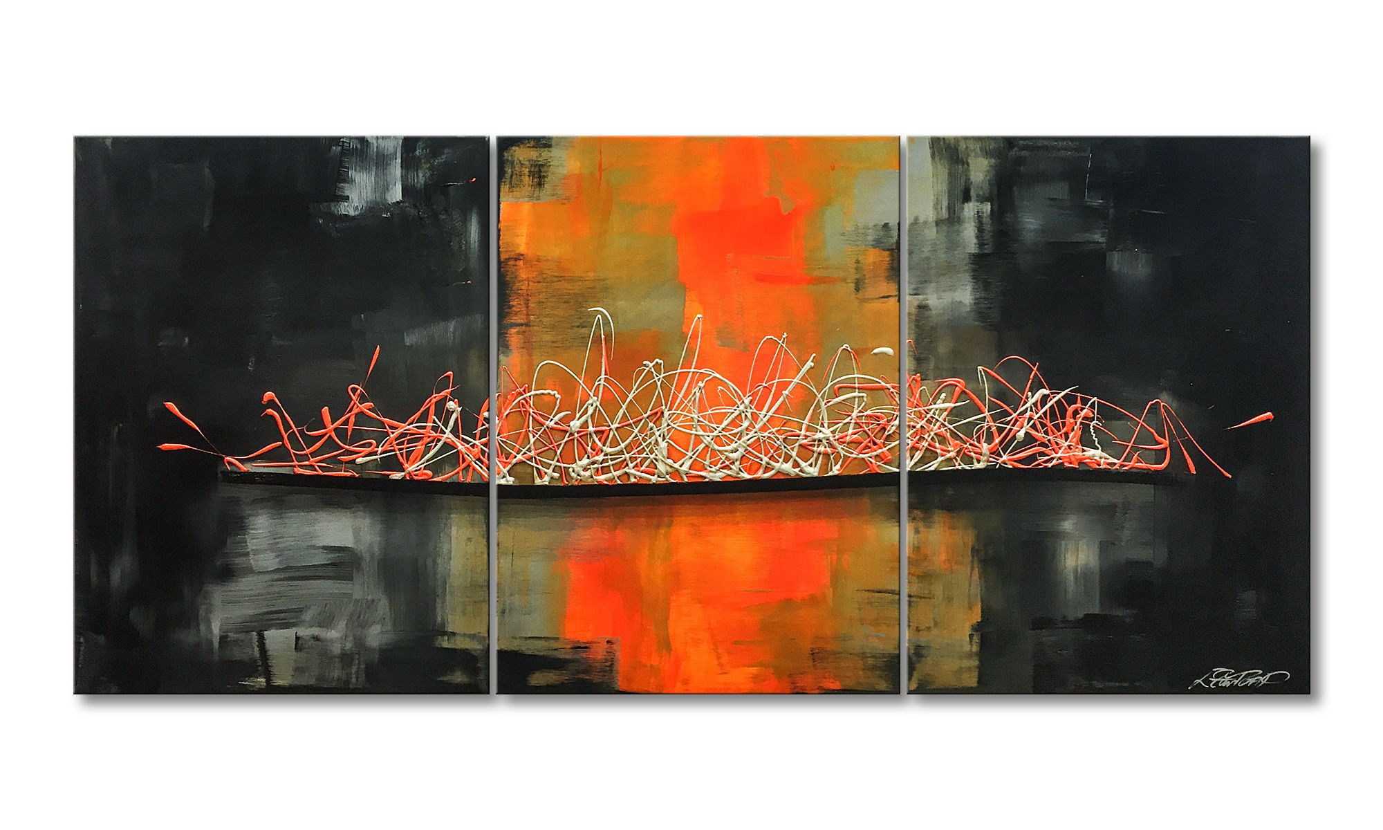 WandbilderXXL Gemälde Orange Sky 150 x 70 cm, Abstraktes Gemälde, handgemaltes Unikat