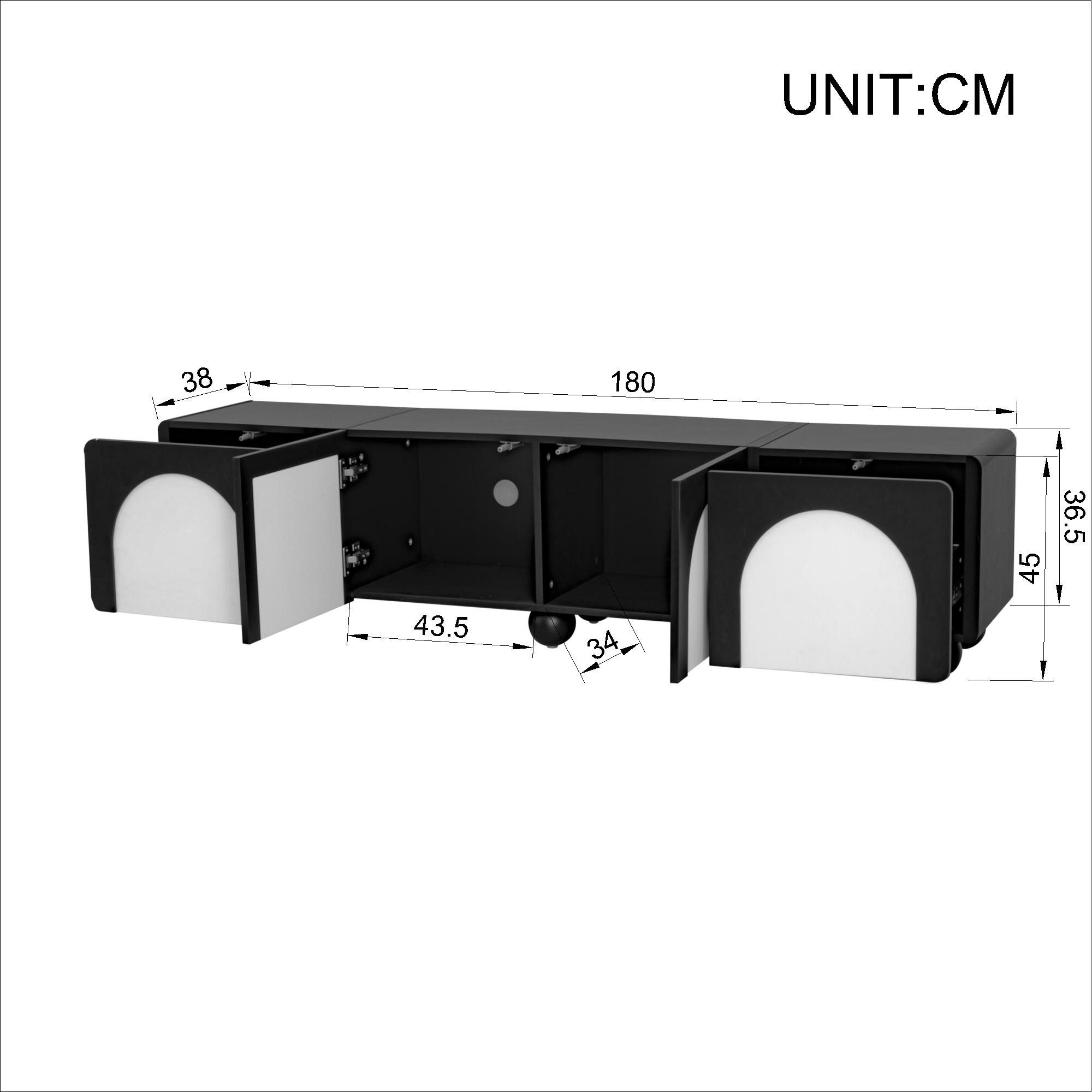 BlingBin Lowboard TV-Schrank Fernsehschrank (1 St., mit 2 Schubladen und 2 Türen), Schwarz-Weiß-Design,180 x 38 x 45 cm