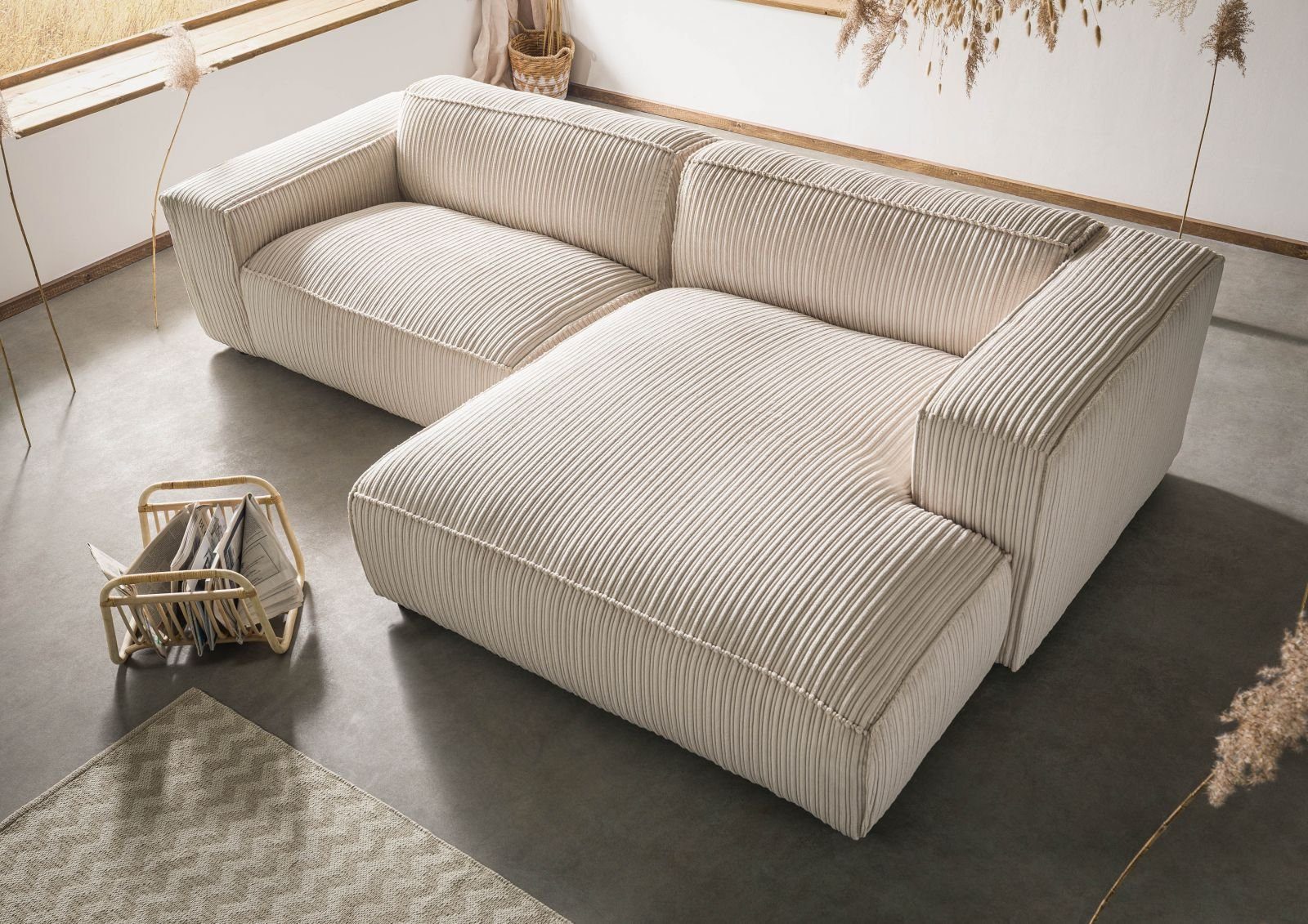 Massivmoebel24 Ecksofa elfenbein 279x164x69 Ecksofa Cord beige BORAS