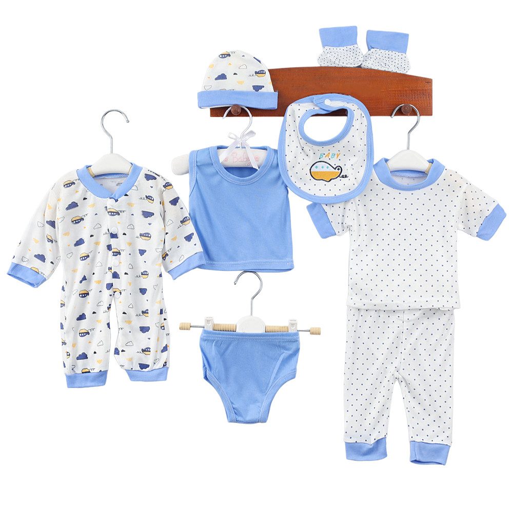 Gluckids Neugeborenen-Geschenkset Unisex Baby täglich Casual Outfits Babykleidung Frühling & Herbst Sets (8-tlg) Neugeborene Erstausstattungspaket Cartoon-Druck Baby-Freizeitanzug