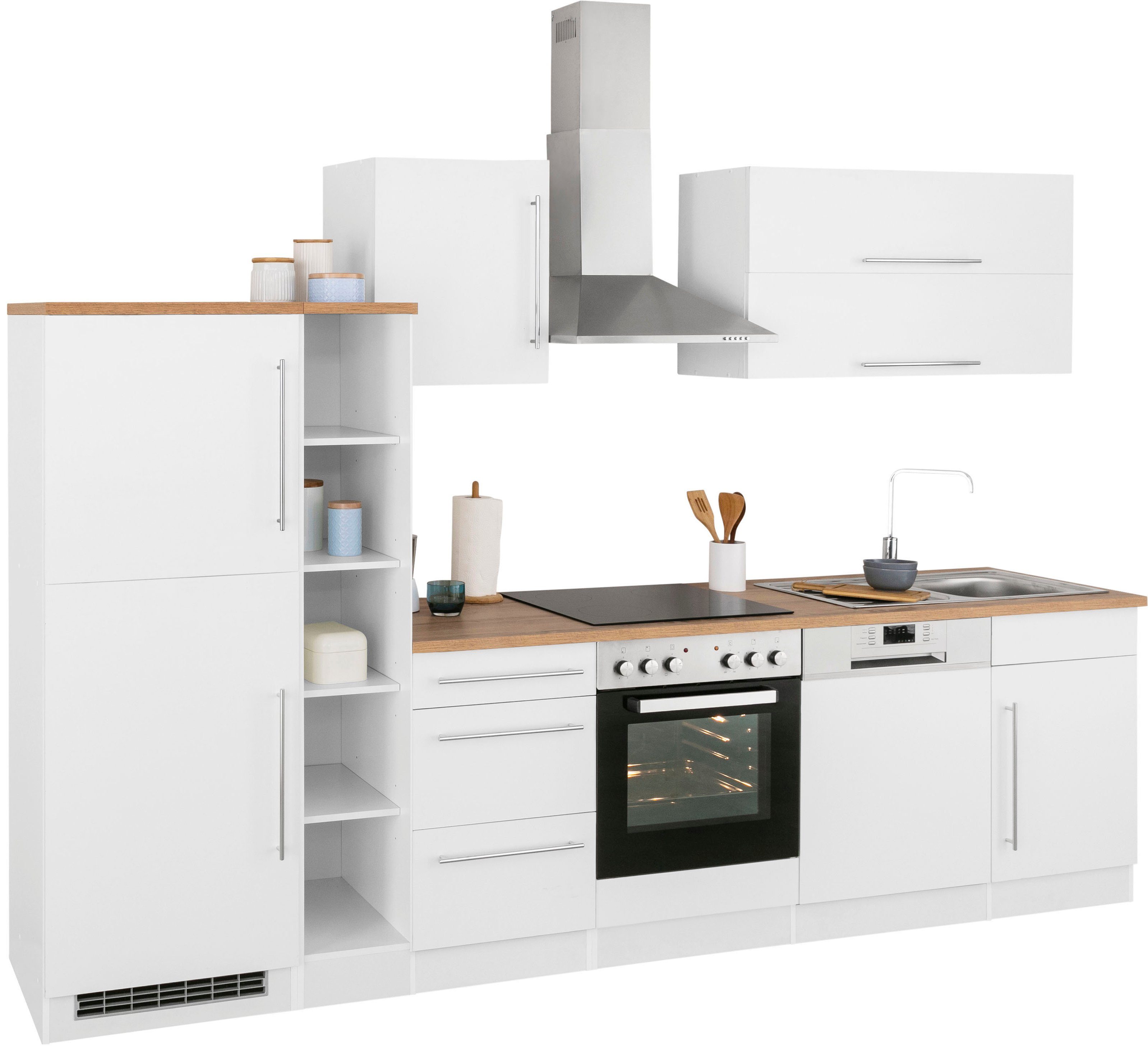 KOCHSTATION Küchenzeile KS-Samos, Breite 310 cm, wahlweise mit E-Geräten, mit Arbeitsplatte