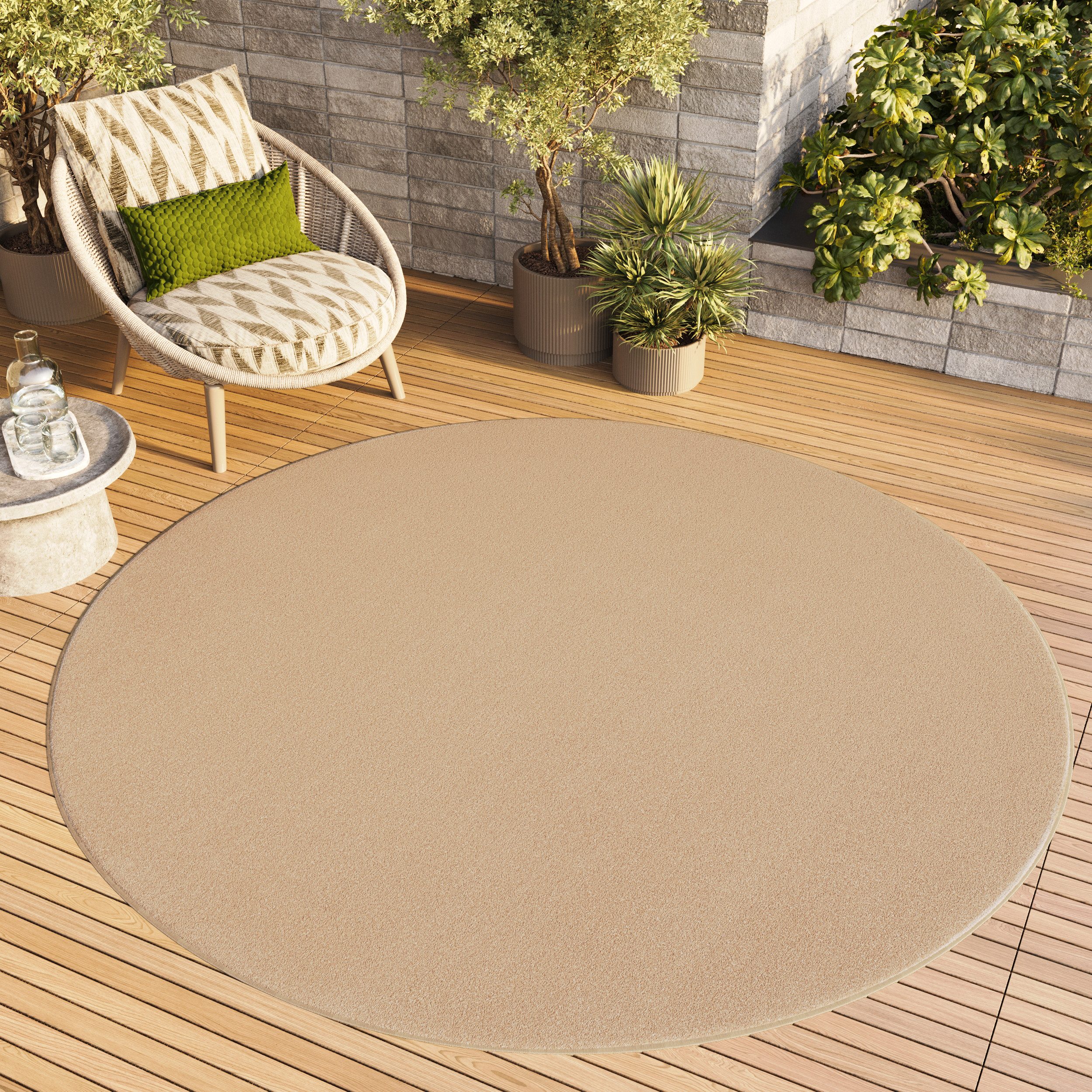 Tapiso Outdoorteppich MONO, rund, Höhe: 6 mm, Kurzflor Indoor Outdoor Einfarbig