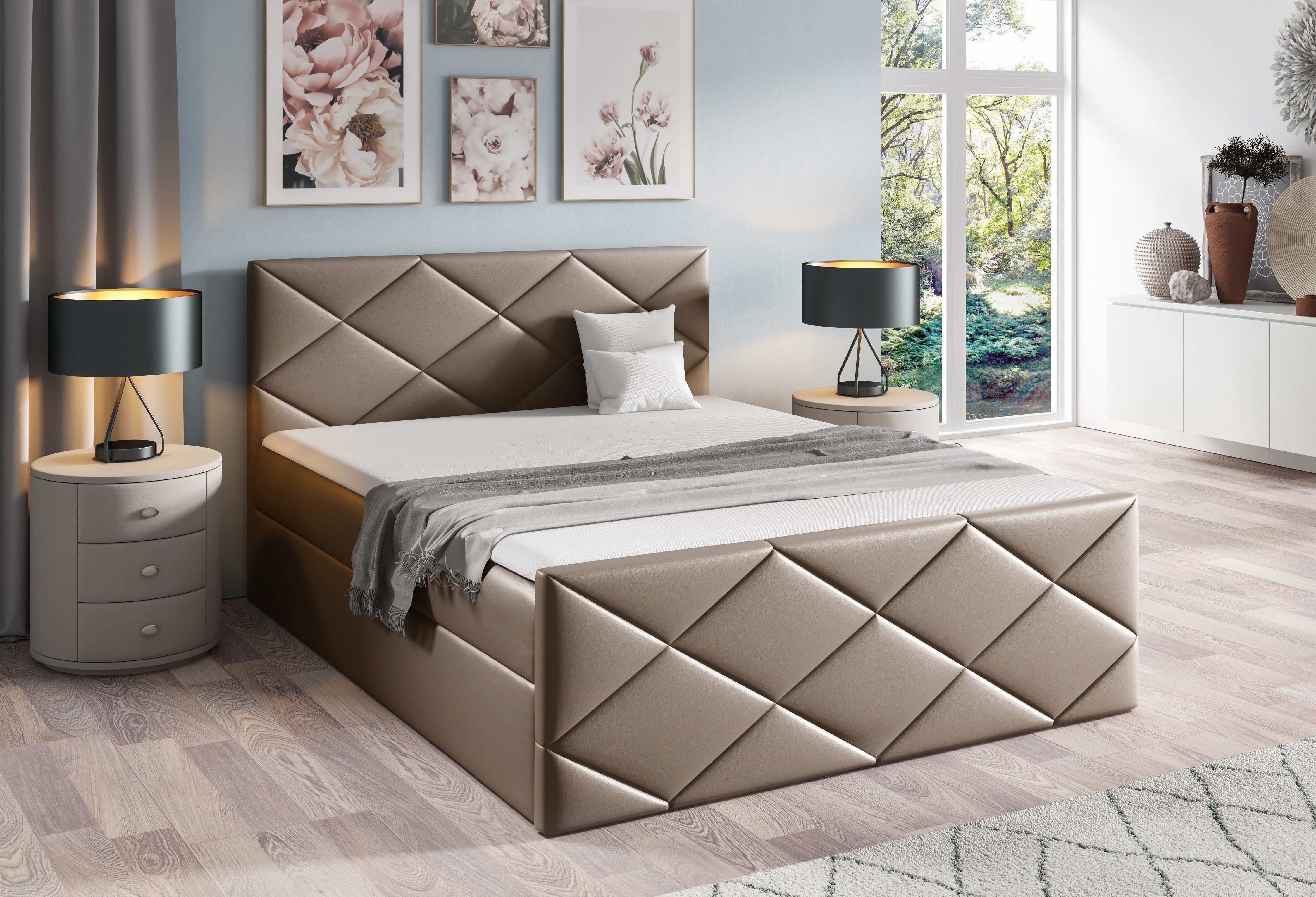 Schlaffabrik Boxspringbett HERKULES (Madryt 923), inkl. Matratze, Topper, Stauraum