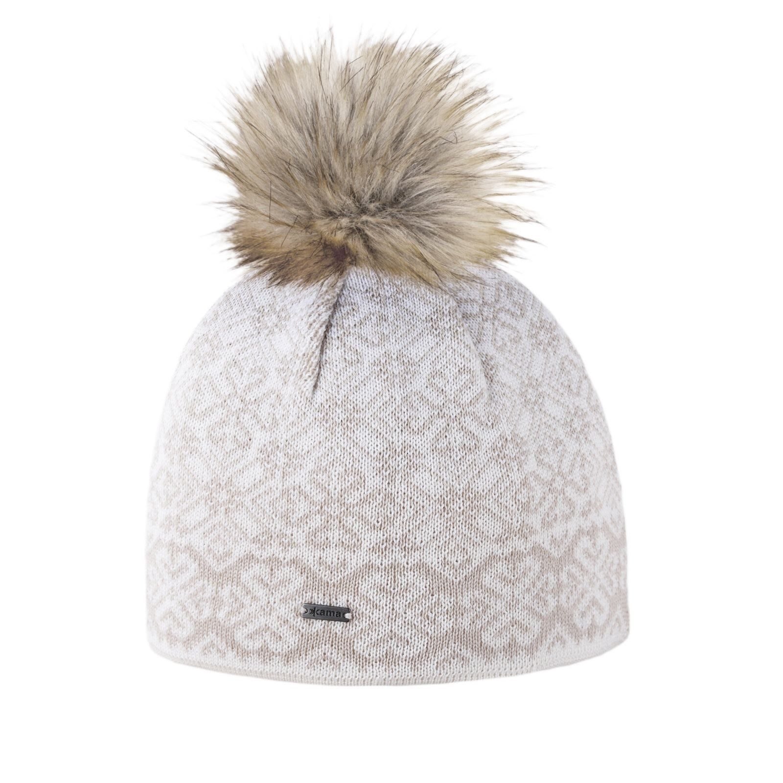 Strickmütze (Bommel) A173 Merino - Damen weiss- 1 Stück