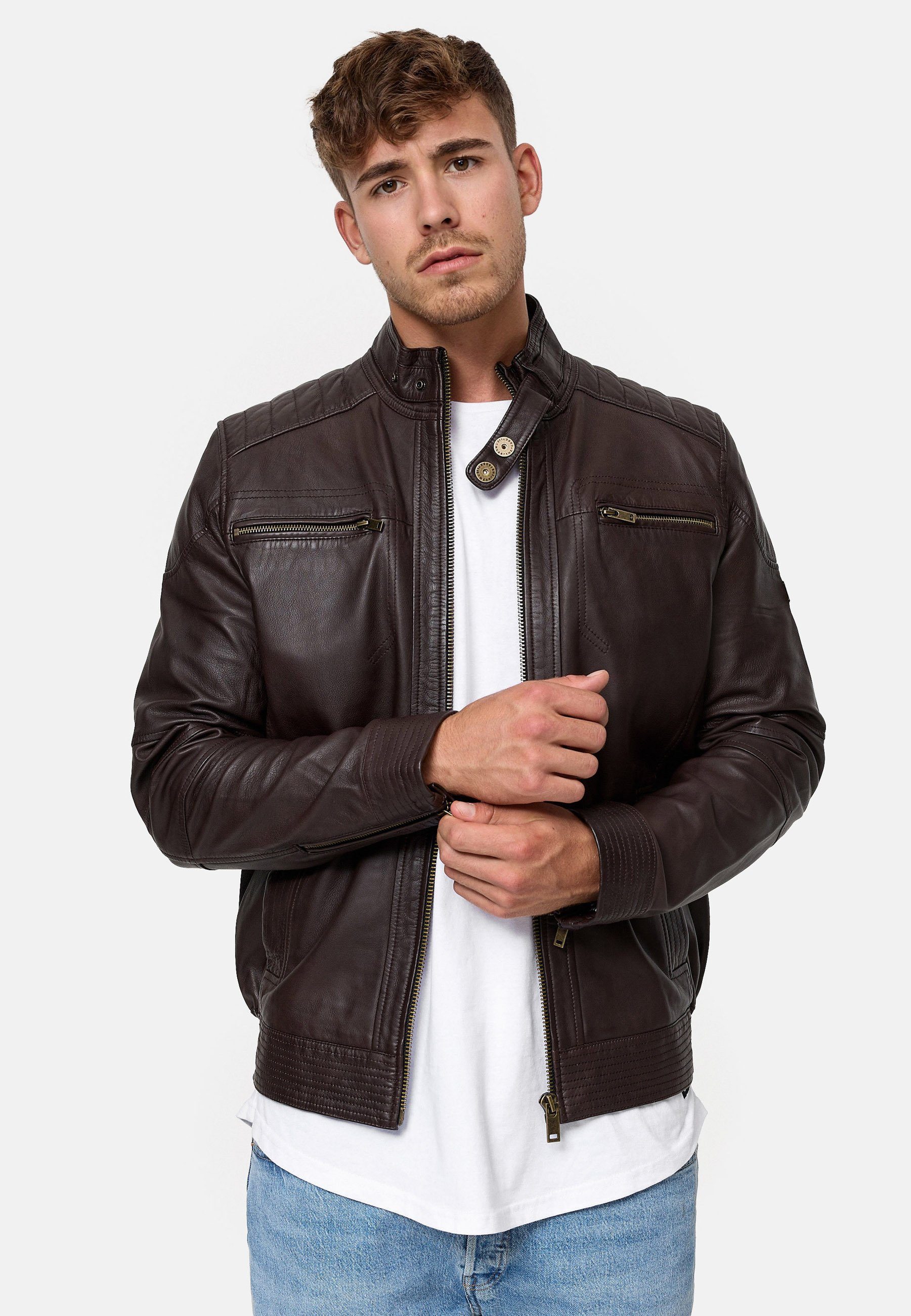 Indicode Lederjacke Herren Germo Übergangsjacke Herrenjacke aus echtem Lammleder