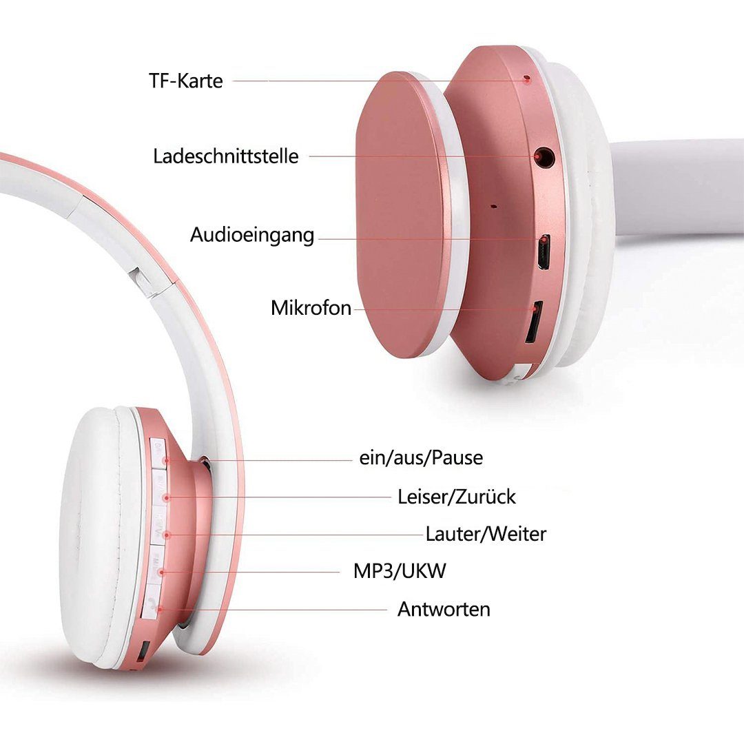 Gold) Rosa für mit Kinder Bluetooth Kopfband, Gontence Over-Ear-Kopfhörer Kinderkopfhörer, Faltbare Kopfhörer Gehörschutz,Leicht (mit
