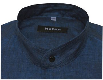 Huber Hemden Langarmhemd HU-0041 Stehkragen 100% Leinen Regular Fit - gerader Schnitt, Made in EU