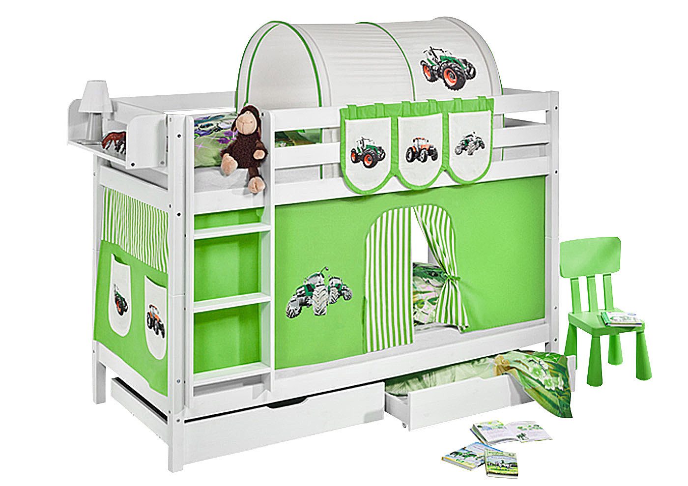 Lilokids Etagenbett JELLE Trecker - Hochbett - weiß - inkl. Vorhang und 2 L günstig online kaufen