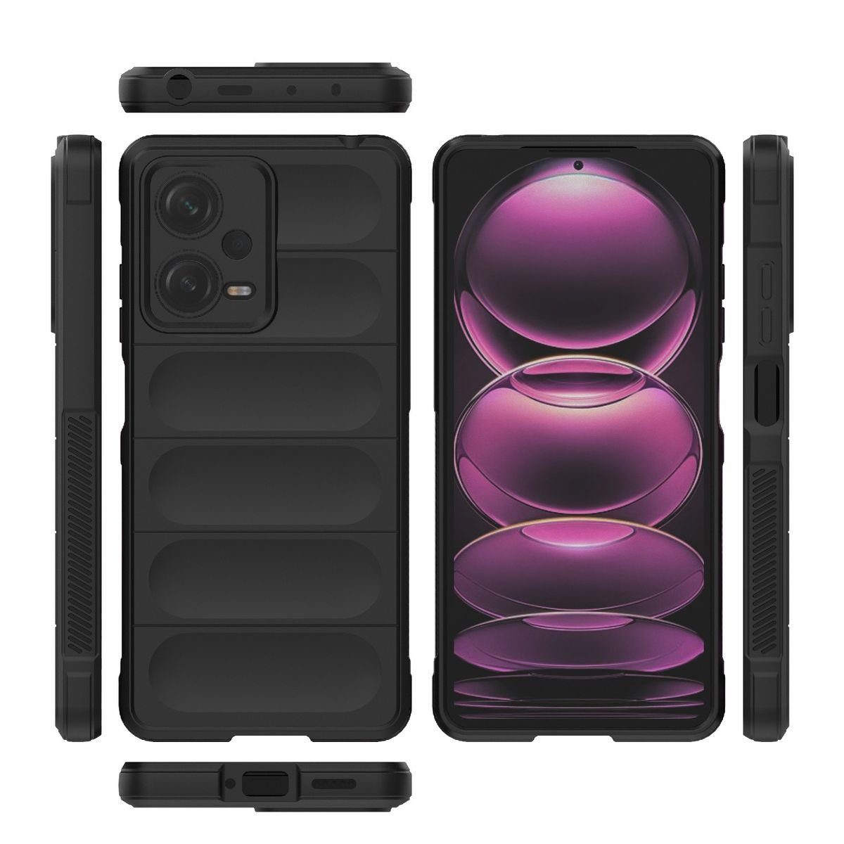 Wigento Handyhülle Für Xiaomi Poco X5 Pro 5G Xiaomi Redmi Note 12 Pro 5G TPU / PC Design Magic Shield + Flanell Cover Handy Tasche Hülle Schutz Etuis Schwarz Neu