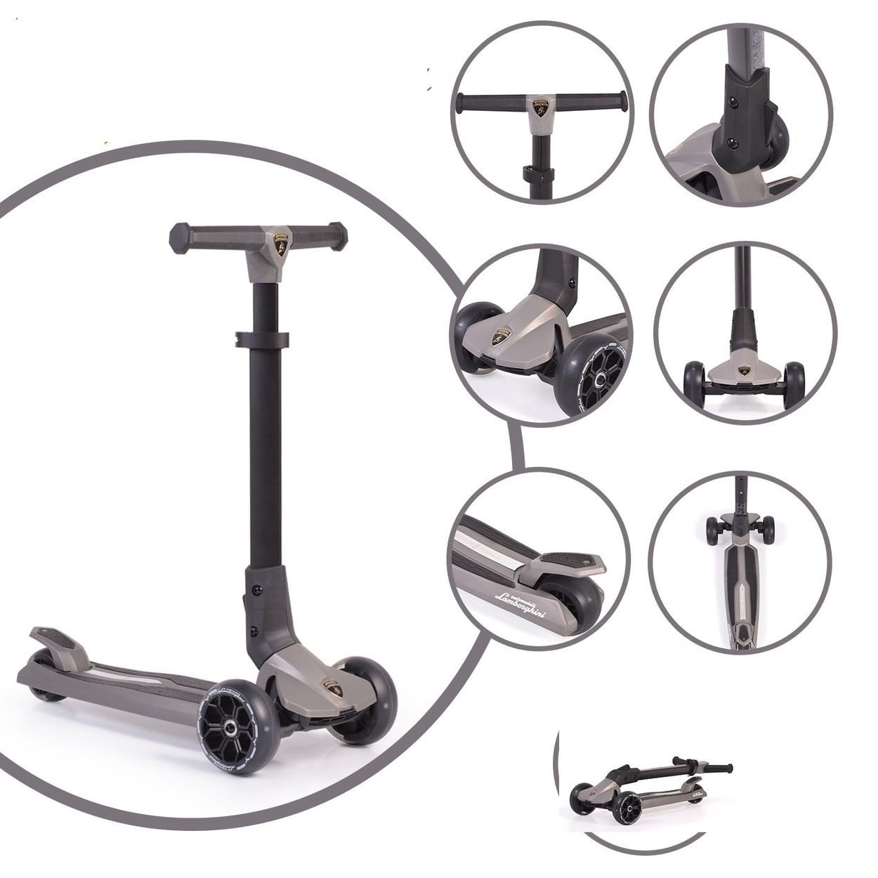 Byox Cityroller Kinderroller Lamborghini 3 Räder, klappbar PU-Räder ABEC-7 LED-Räder Bremse