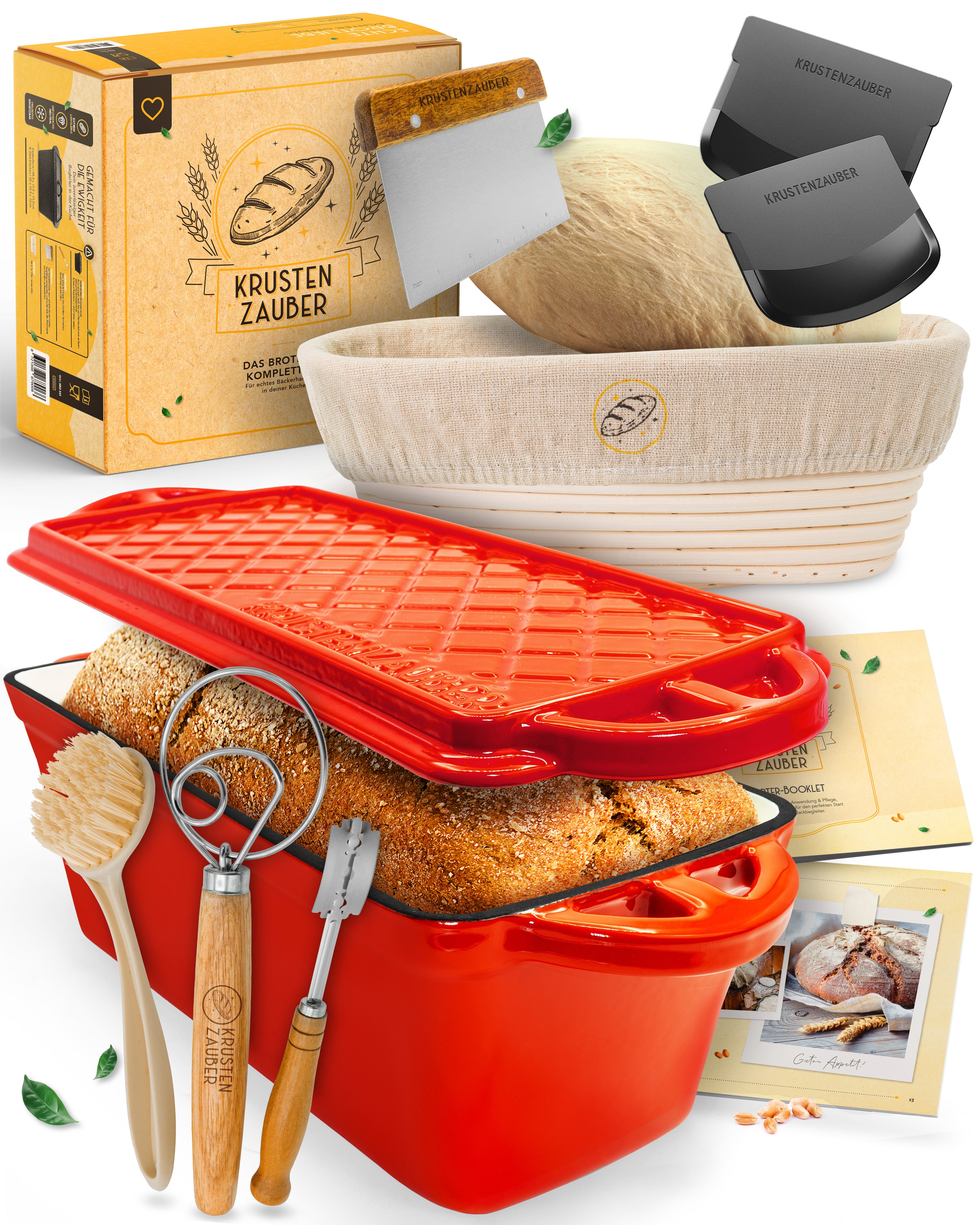 Krustenzauber Brotbackform Emaille Brotbackform 28cm mit Deckel im Komplettset, Kastenform Brot