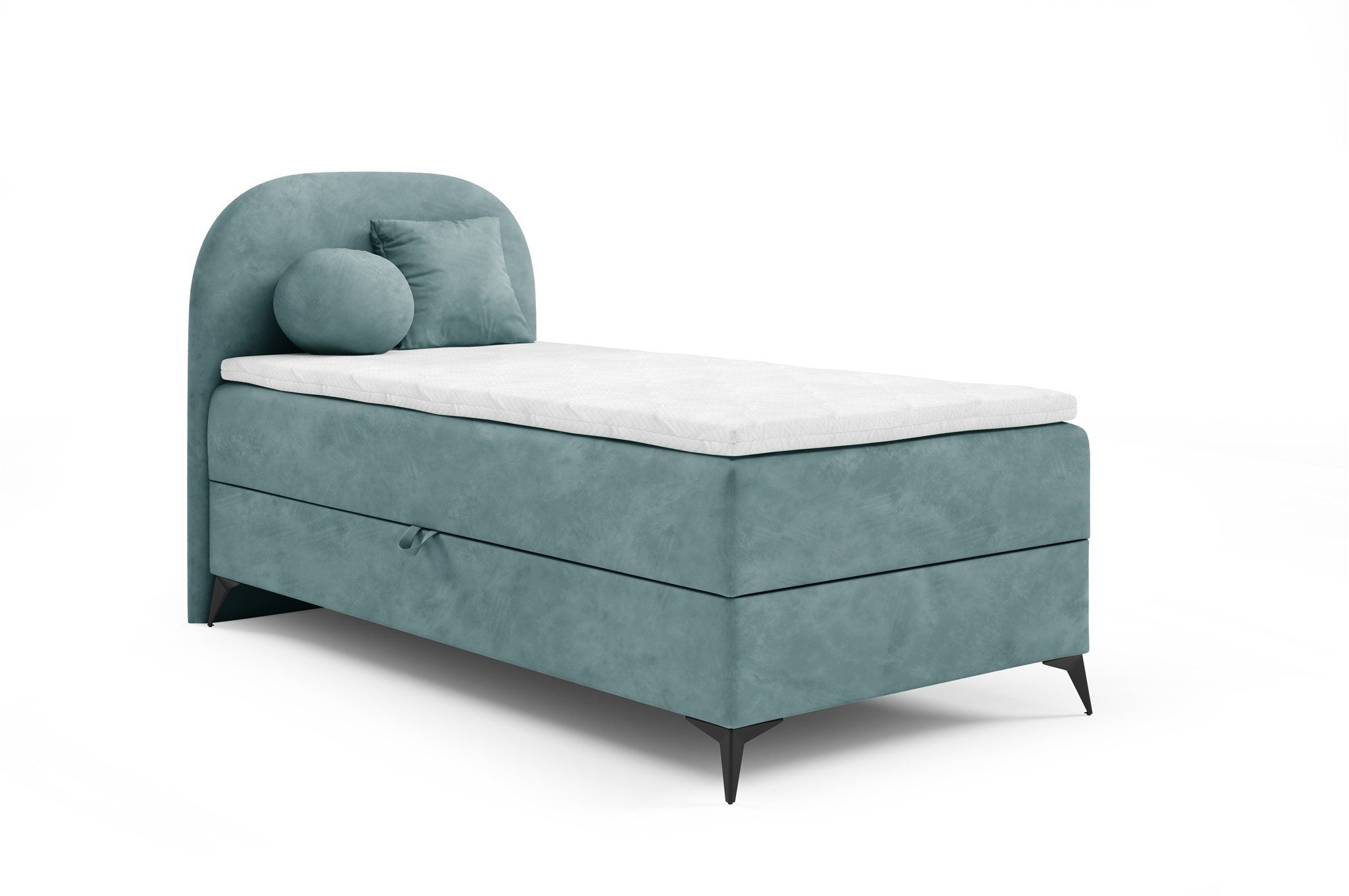 Fun Möbel Boxbett Gästebett GORGIA Stoff Jasmin (Füße ca. 13cm hoch, Bettkastenseite wählbar), Inkl. 2 Zierkissen