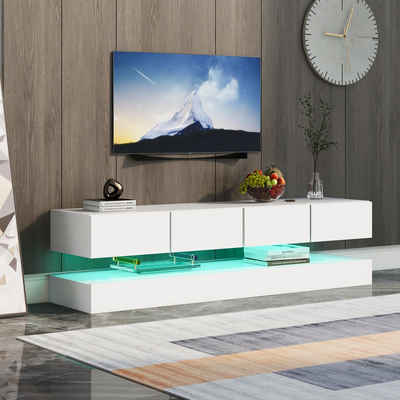 Merax Lowboard mit Sockelement, 16 Farben LED-Beleuchtung, TV-Ständer (2 St), TV -Schrank mit offenen Fächern und 4 Schubladen, Fernbedienung
