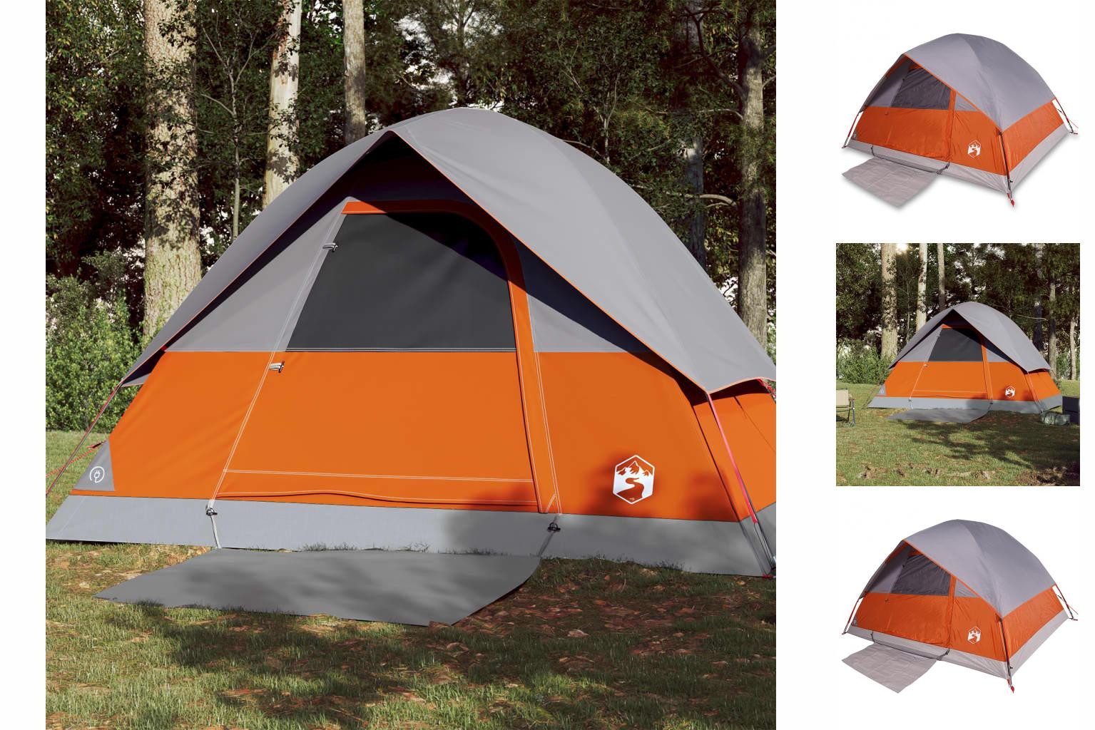 vidaXL Vorzelt Kuppel-Campingzelt 3 Personen Grau und Orange Wasserdicht