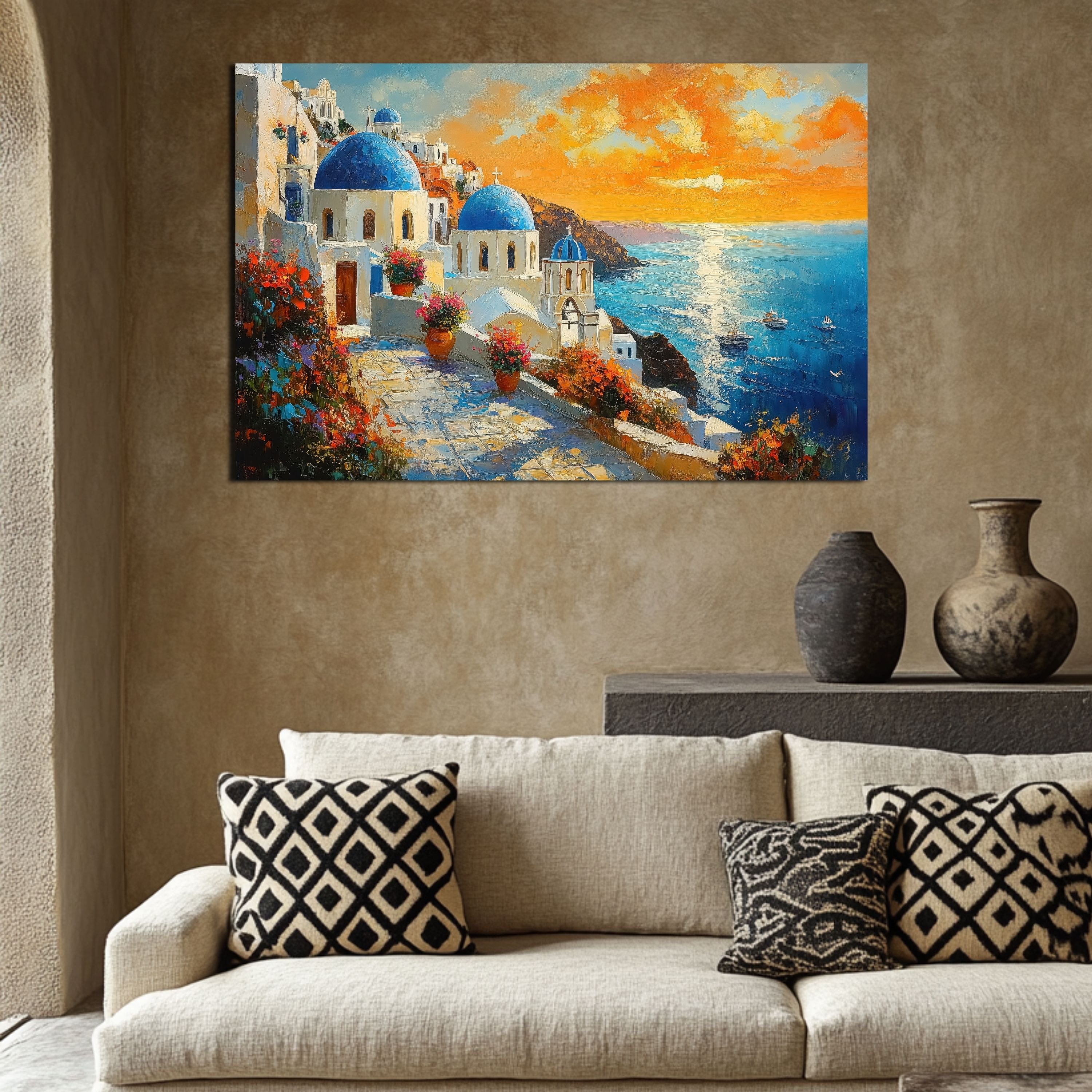 DARO Design Leinwandbild Modern Abstrakt Wandbilder XXL Wandbild Wand Deko Leinwand Bilder, (Griechenland Santorini - Bild groß Wohnzimmer Schlafzimmer Küche Es – Bild 5 von 5