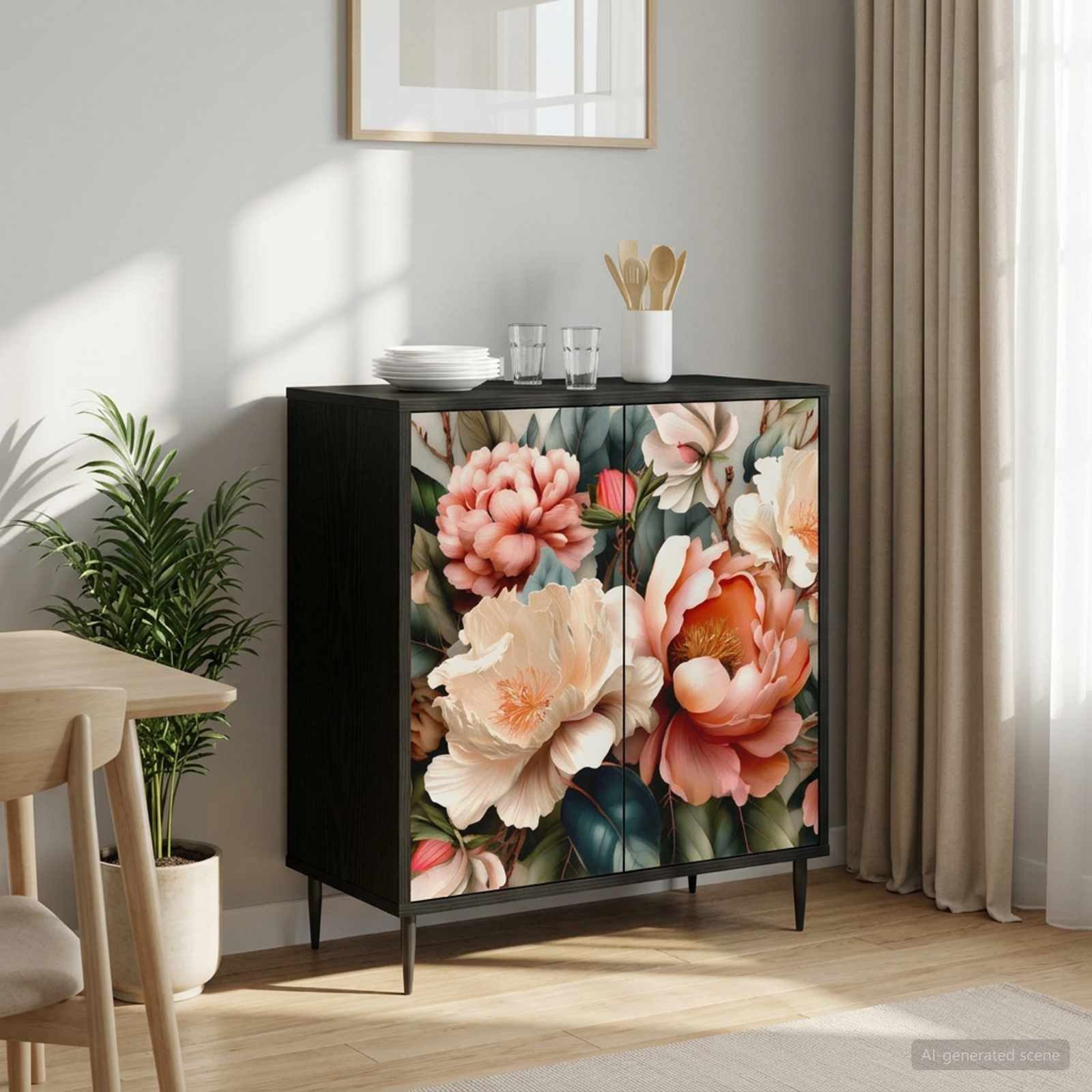 vidaXL Sideboard Sideboard BORNE Schwarz Eichen-Optik 69 x 33 x 76 cm (1 St)