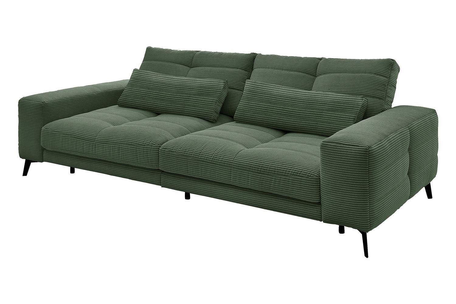 Big-Sofa HELMOND, Grün, Cordbezug, mit Kissen, Taschenfederkernpolsterung, B 286 x H 92 x T 124 cm