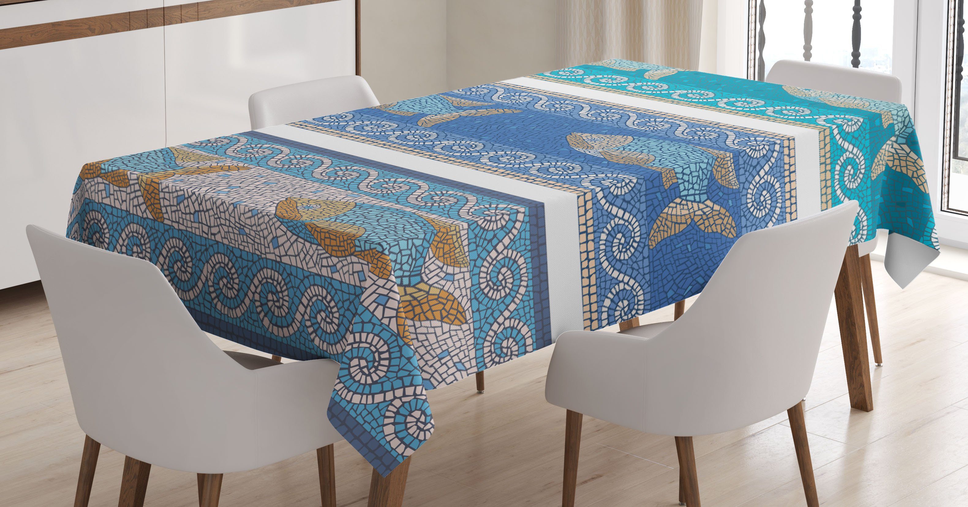 Abakuhaus Tischdecke Farbfest Waschbar Für den Außen Bereich geeignet Klare Farben, Mosaik Marine-Art-Muster