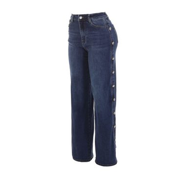 Ital-Design Weite Jeans Damen Freizeit Knopfleiste Stretch High Waist Jeans in Blau