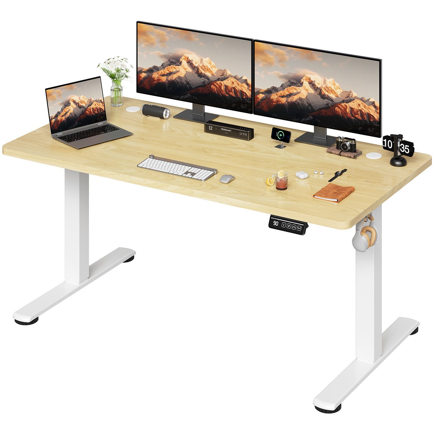 HOMALL Schreibtisch Höhenverstellbar elektrischer Memory-Funktion 100/120/140/160/180cm (Zweistufige Hohenverstellung Ergonomischer Kopfhorerhaken und Kabelhalterung)