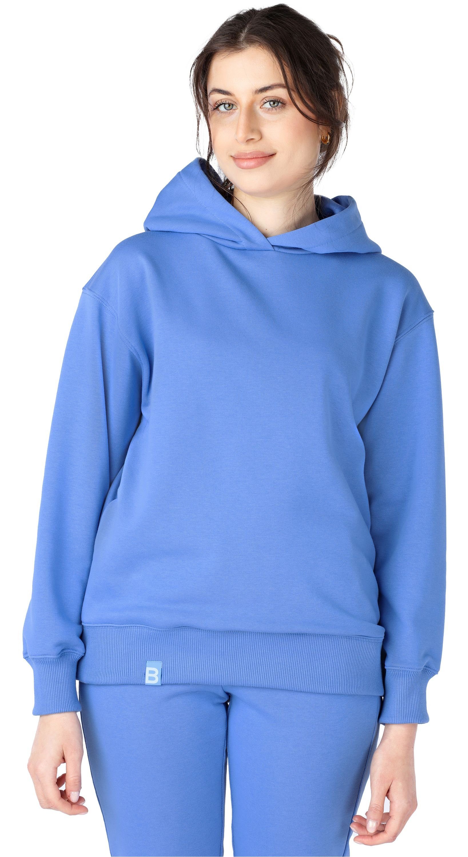 Bellivalini Kapuzensweatshirt Kapuzenpullover lang Damen Hoodie Sportanzug Oberteil Pullover BLV210 Blau