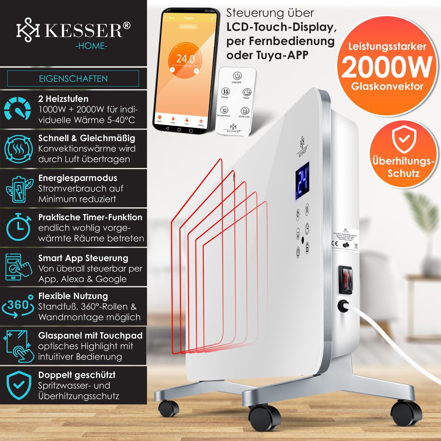 KESSER Heizgerät, 2000 W, Elektro Glasheizung günstig online kaufen