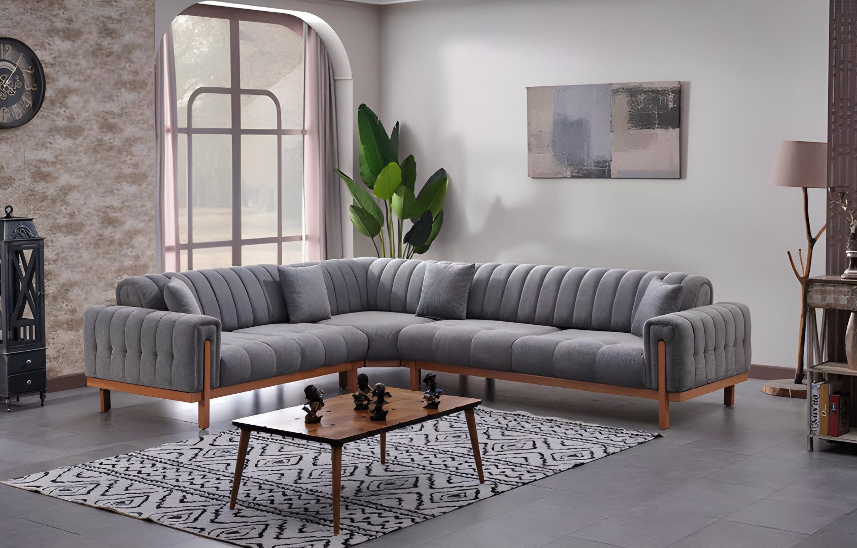 JVmoebel Ecksofa Grau Ecksofa L Form Wohnzimmer Textil Design Modern Мебель Диваны, Made in Europa