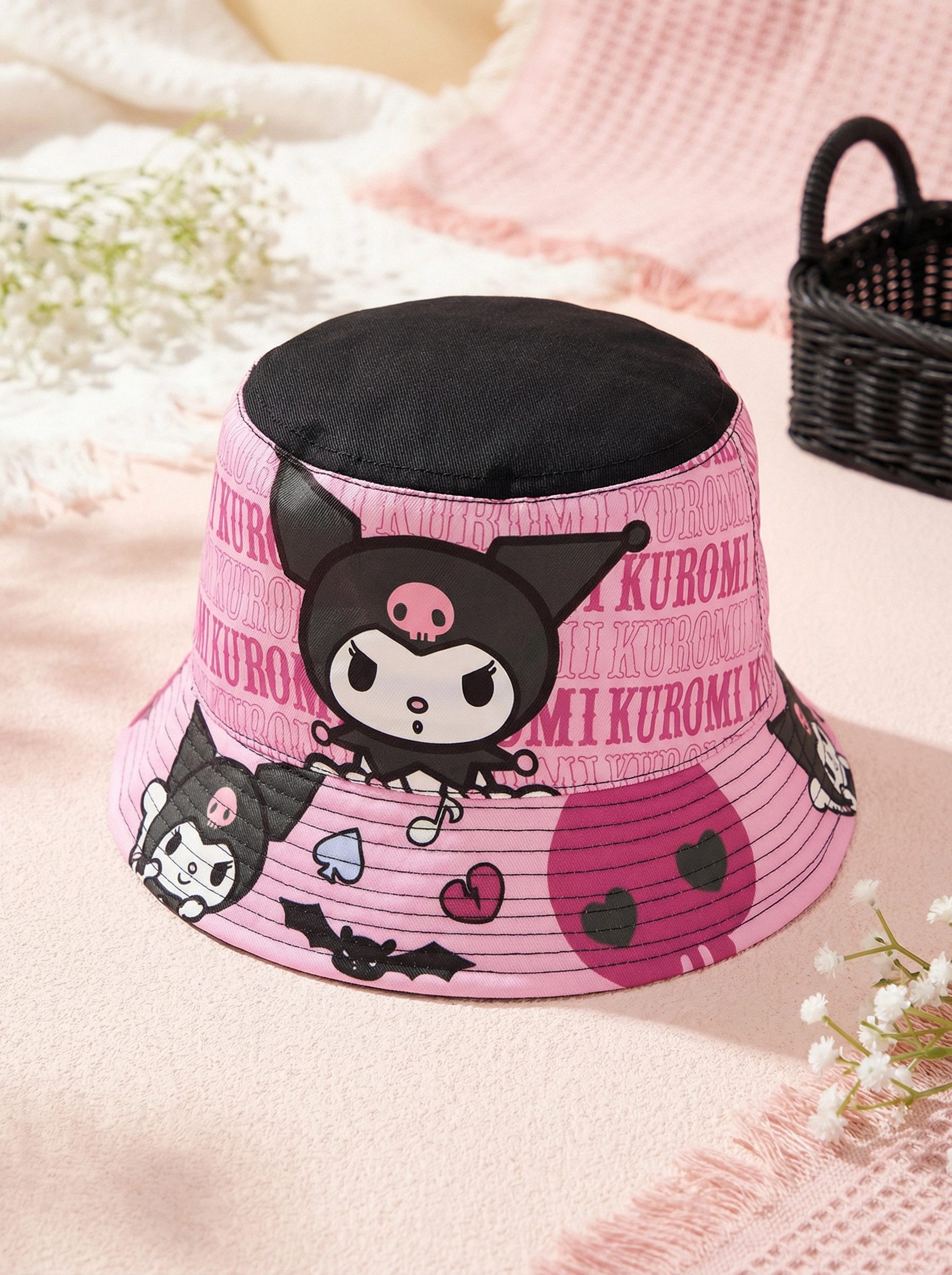 Hello Kitty Fischerhut Hello Kitty Kuromi Kinder Fischermütze Fischerhut Sommerhut Hut Gr. 54