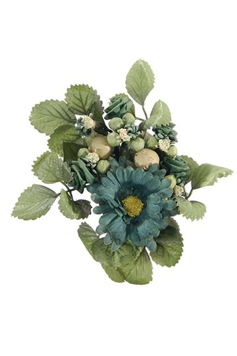 Kunstkranz Deko Kerzenkranz AMARINA mit Gerbera, Rose, blau-grün, Ø10cm, artplants