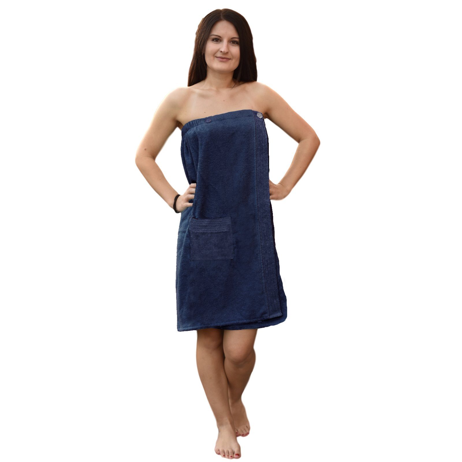 JEMIDI Saunatuch Sauna Frottee Kilt Sarong M-XXL Damen - 100% Baumwolle Dunkelblau