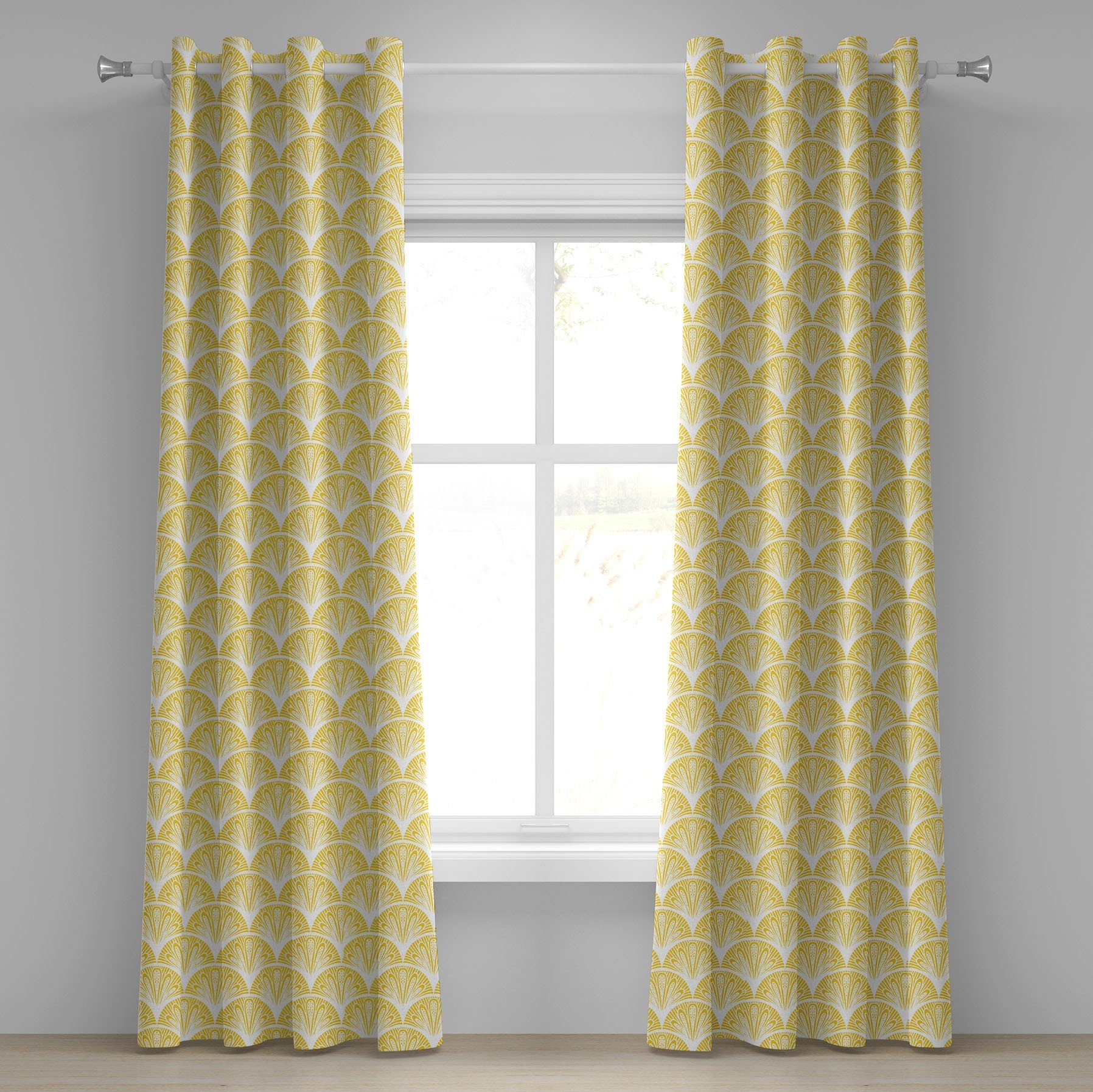 Gardine Dekorative 2-Panel-Fenstervorhänge für Schlafzimmer Wohnzimmer, Abakuhaus, Gelb und Weiß Blumenmotive | Fertiggardinen
