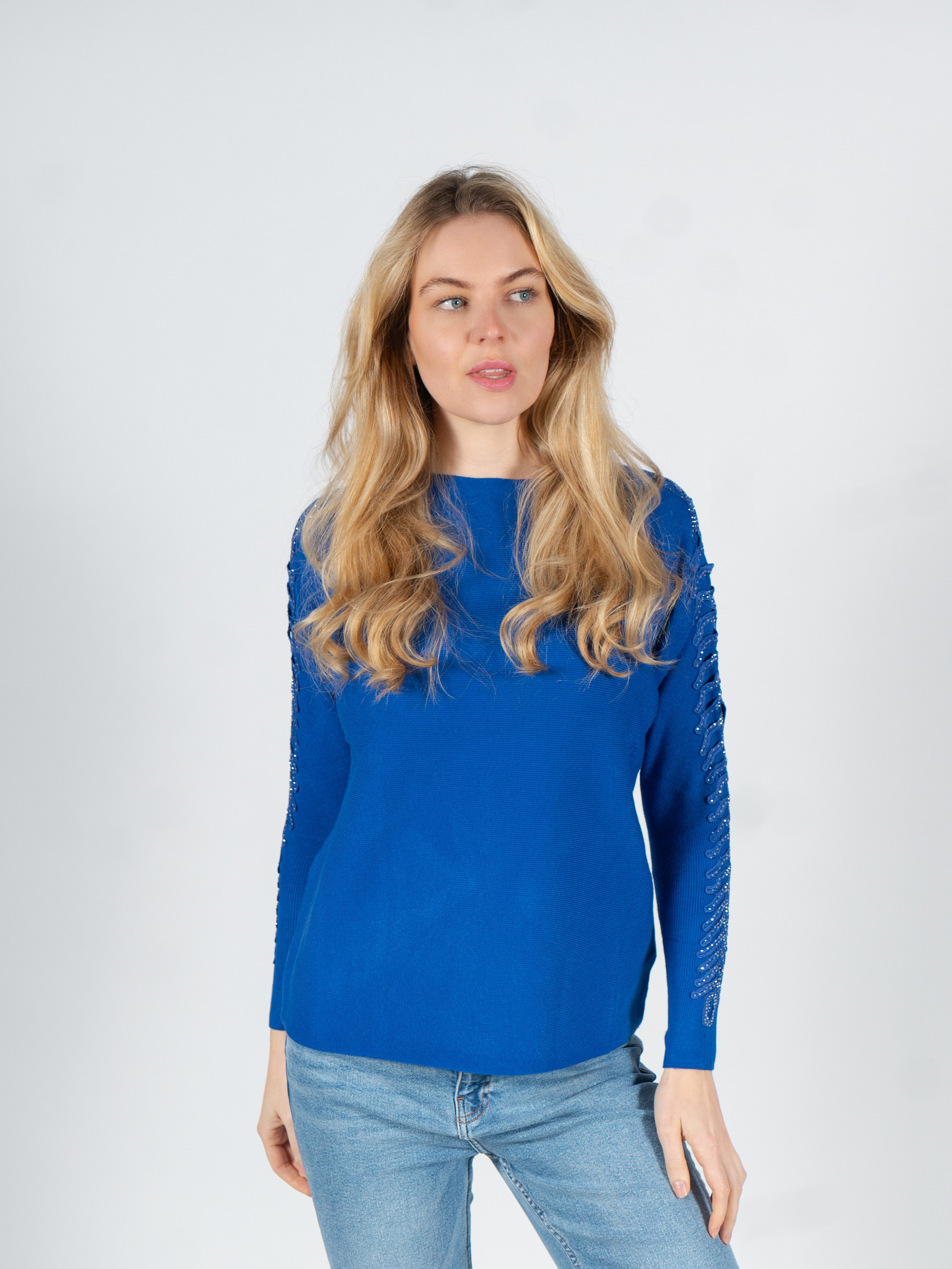 Passioni Вязаные свитера mit offenen gerippten Ärmeln und Glitzersteinen