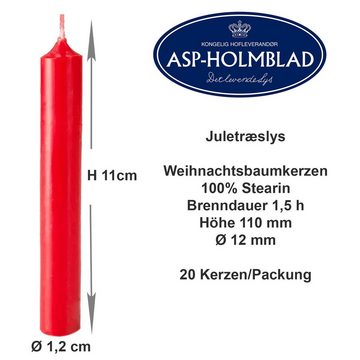 ASP-Holmblad Tafelkerze 60er Set (3x20) Baumkerzen, 100% Stearin, Ø 1,2 x H 11cm, rot (60-tlg), Allergikergeeignet