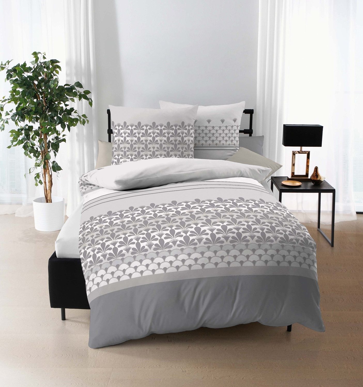 Kaeppel Bettwäsche ANOUK, Weiß, Silbergrau, Baumwolle, Feinbiber, mit Reißv günstig online kaufen