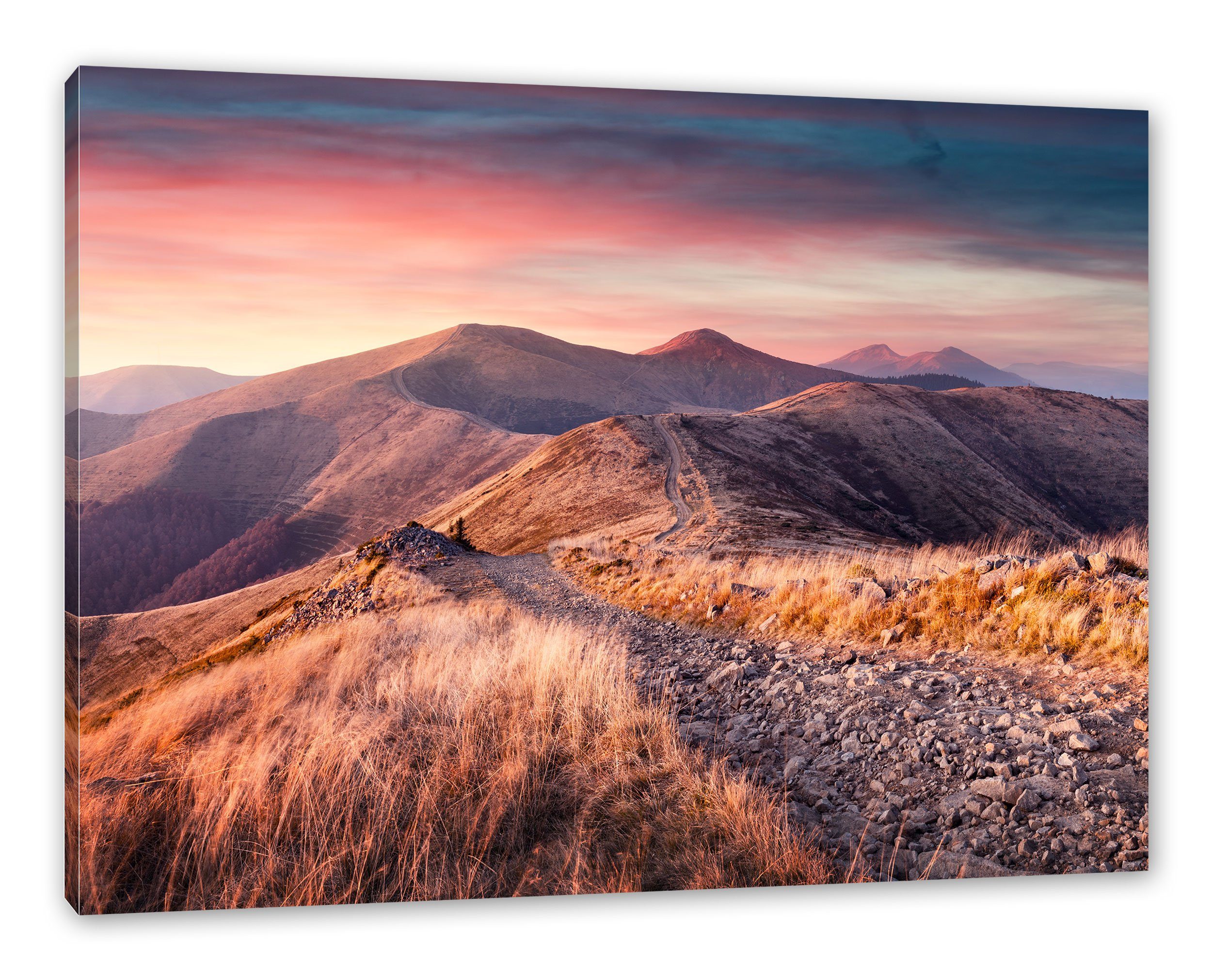 Pixxprint Leinwandbild Steinlandschaft bei Sonnenuntergang, Steinlandschaft bei Sonnenuntergang (1 St), Leinwandbild fertig bespannt, inkl. Zackenaufhänger