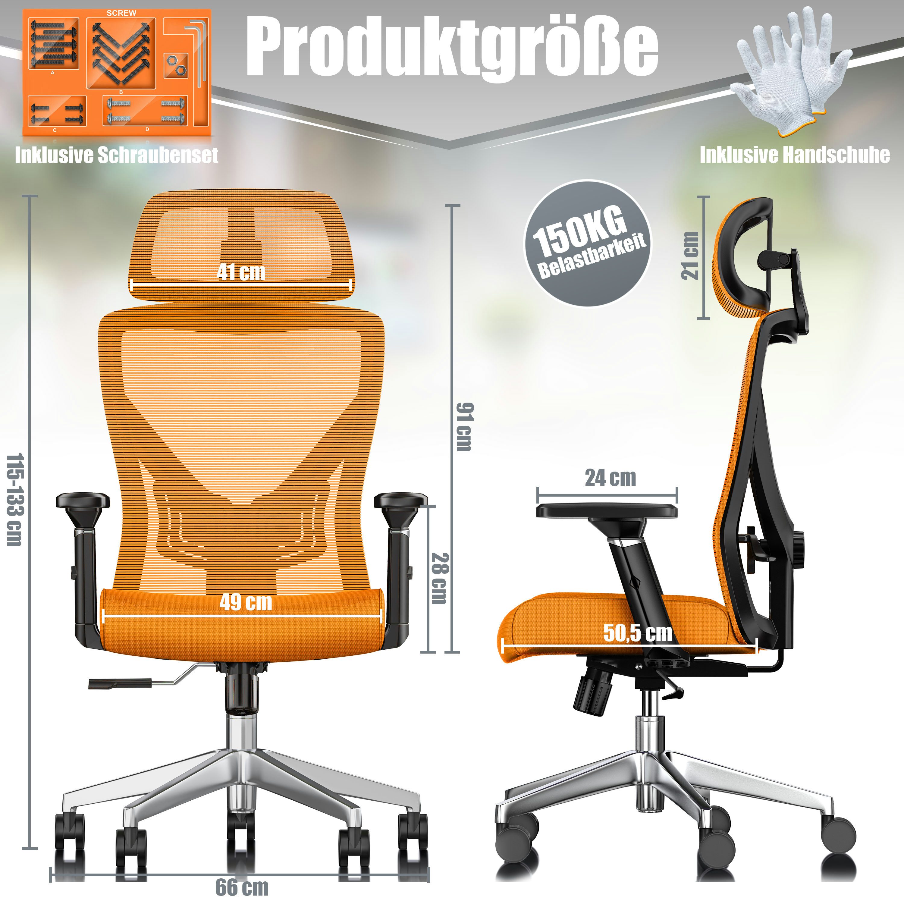 KESSER Schreibtischstuhl, mit verstellbaren Armlehnen Drehstuhl Schreibtischstuhl ergonomisch