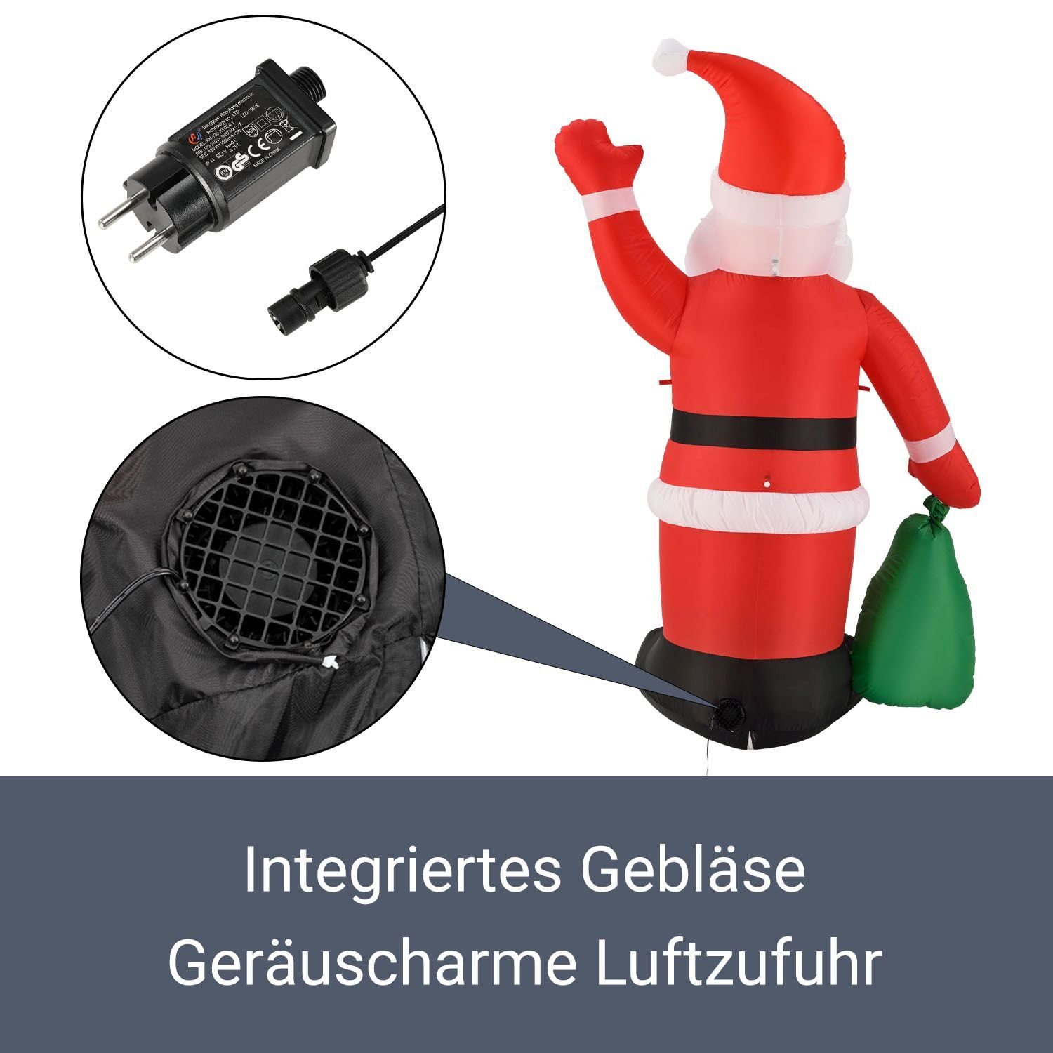 LED integriertem Juskys Gebläse, cm, Licht, Weihnachtsmann XL, spritzwassergeschützt 180