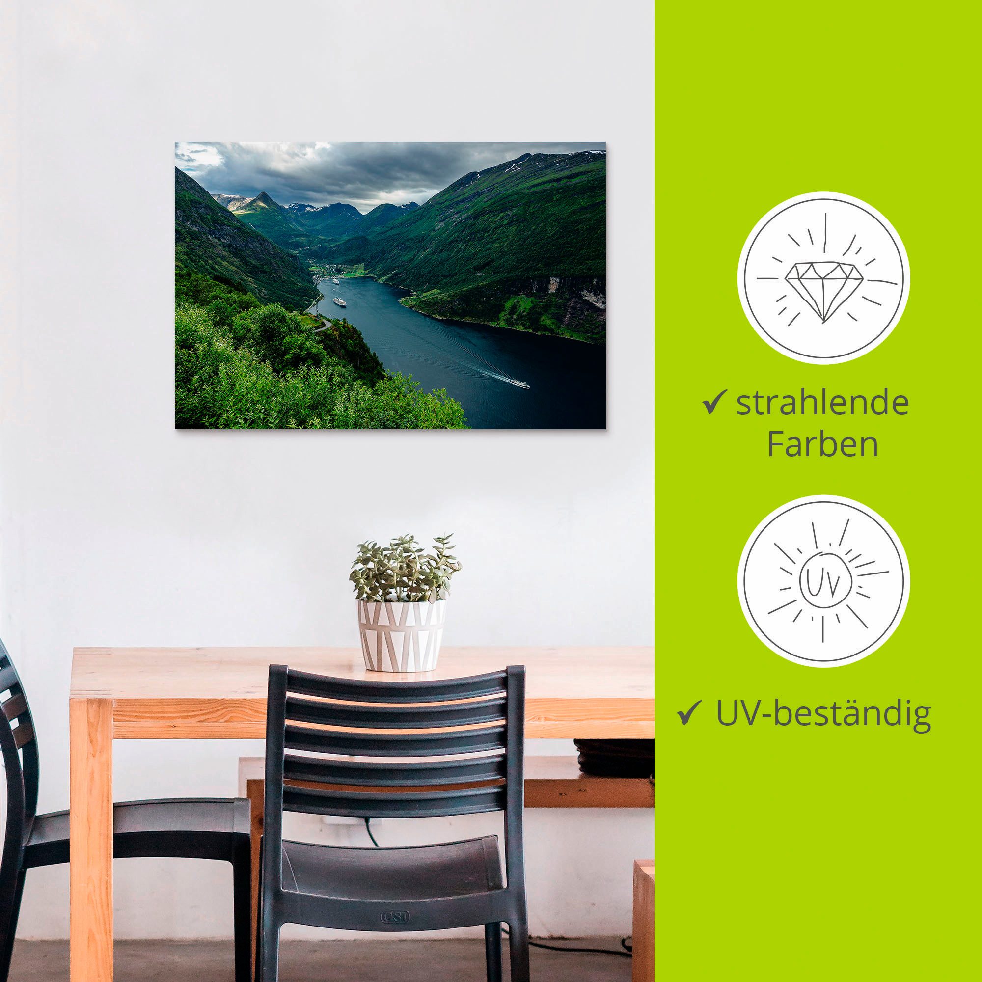 Artland Wandbild Blick auf den Geirangerfjord Norwegen, Küste (1 St), als Alubild, Leinwandbild in verschied. Größen