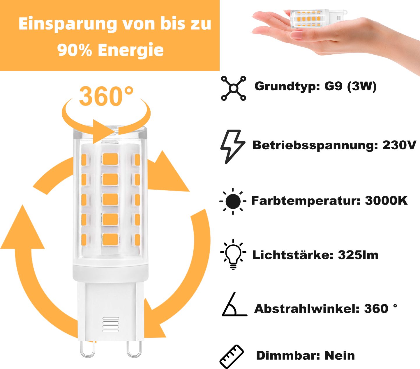 LED-Leuchtmittel Lampe, Nettlife 3000K G9, Stück Nicht 5 Dimmbar Warmweiß