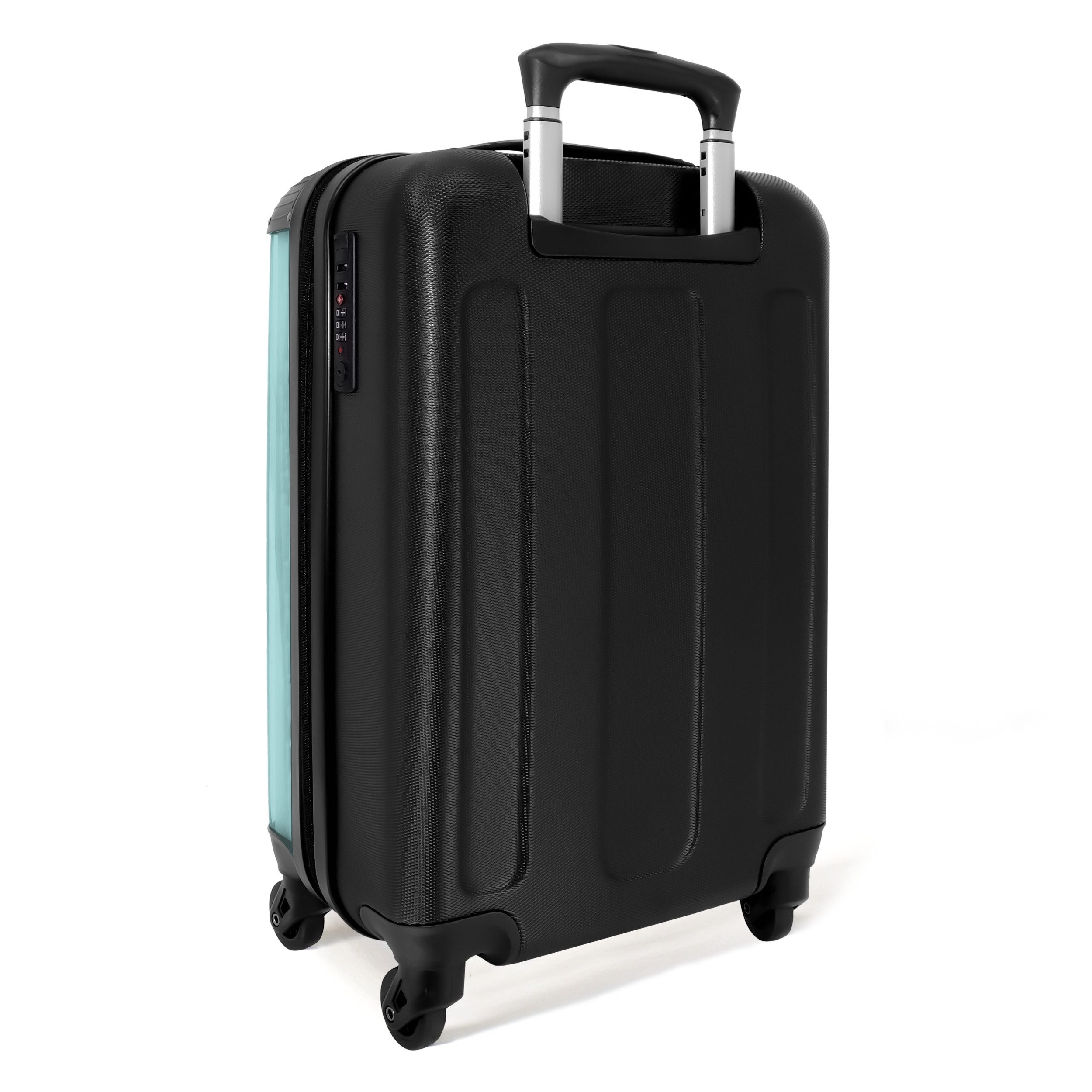 NoBoringSuitcases.com© Hartschalen-Trolley Blau mit rosa Zitat 'ciao' 55x35x20cm, 4 Rollen, Handgepäck Koffer & Trolleys, Luggage, Reisekoffer Frauen