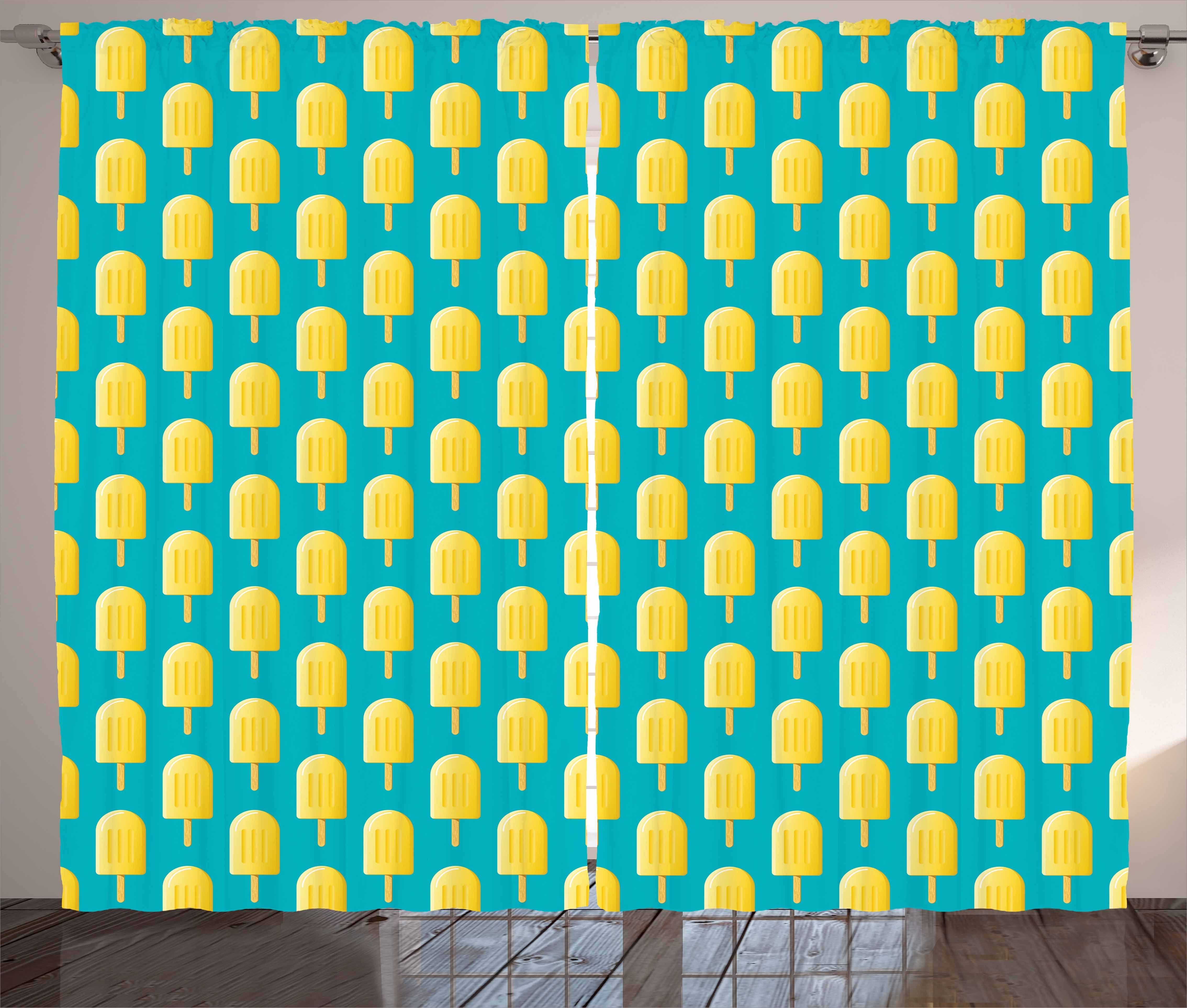 Gardine Schlafzimmer Kräuselband Vorhang mit Schlaufen und Haken, Abakuhaus, Gelb und Blau Kalter Snack
