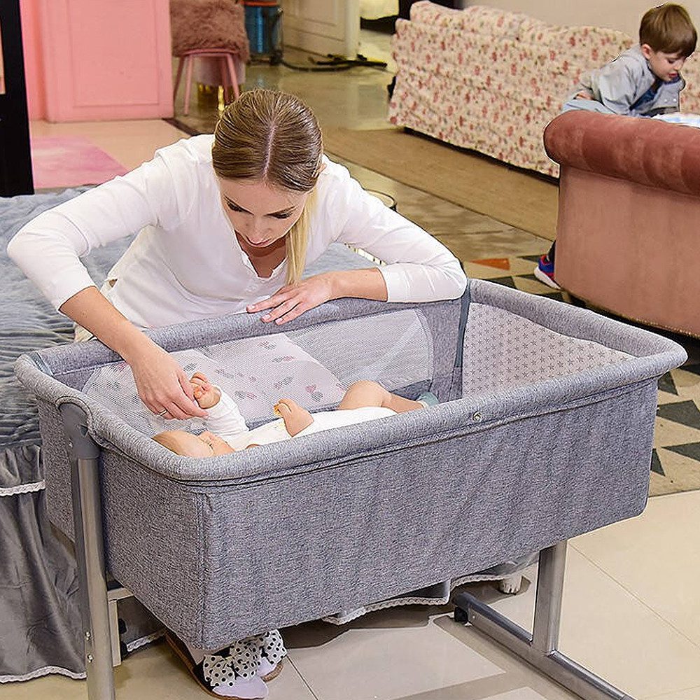 JEOBEST Beistellbett 3 in 1 Kinderreisebett & Babywiege & Reisebett mit Moskitonetz