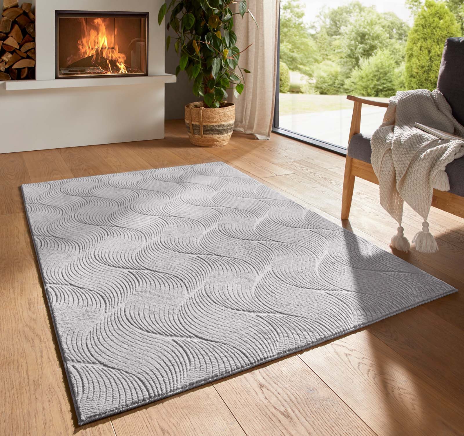 TaraCarpet Teppich TaraCarpet Homestyle 392 Shell, rechteckig, Höhe: 10 mm, Felloptik hoch-tief weich waschbar Düne grau 50x80