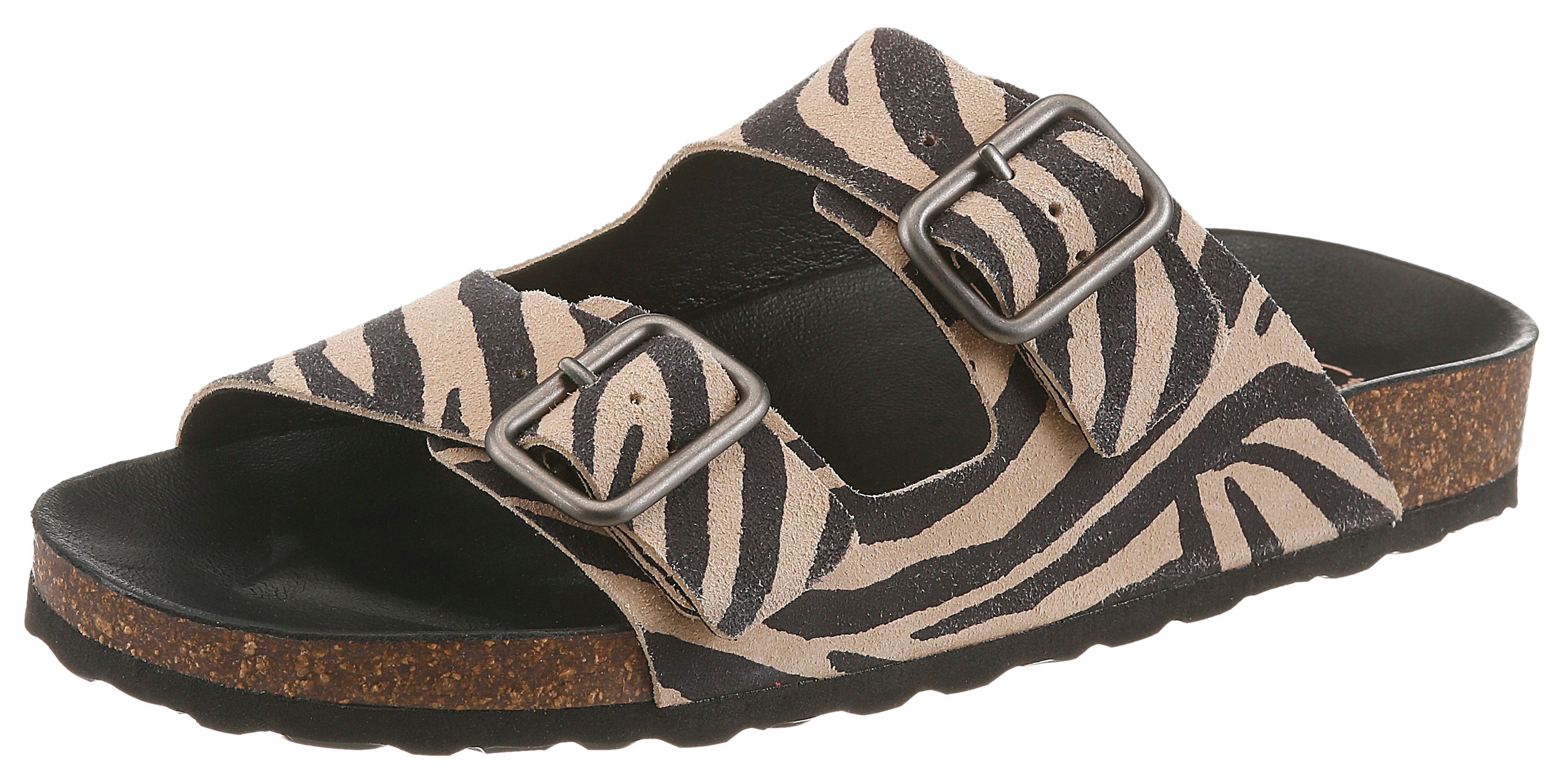 VERBENAS RANDEL ZEBRA Pantolette Sommerschuh, Hausschuh, Urlaubsschuh mit zwei verstellbaren Schnallen