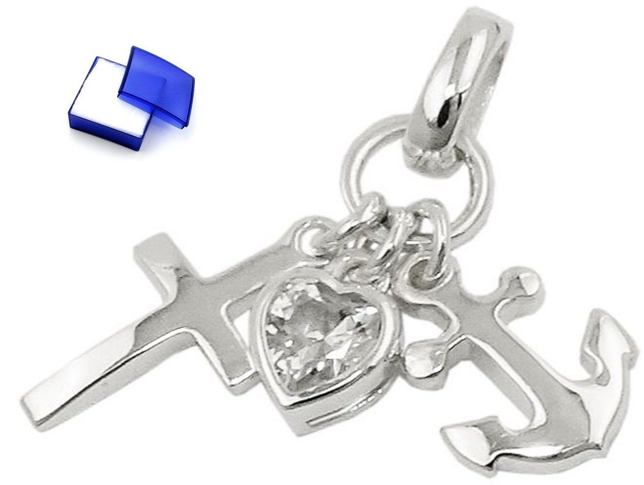 unbespielt Kreuzanhänger Anhänger Glaube Liebe Hoffnung mit Zirkonia 925 Silber 23 mm, Silberschmuck für Damen und Herren
