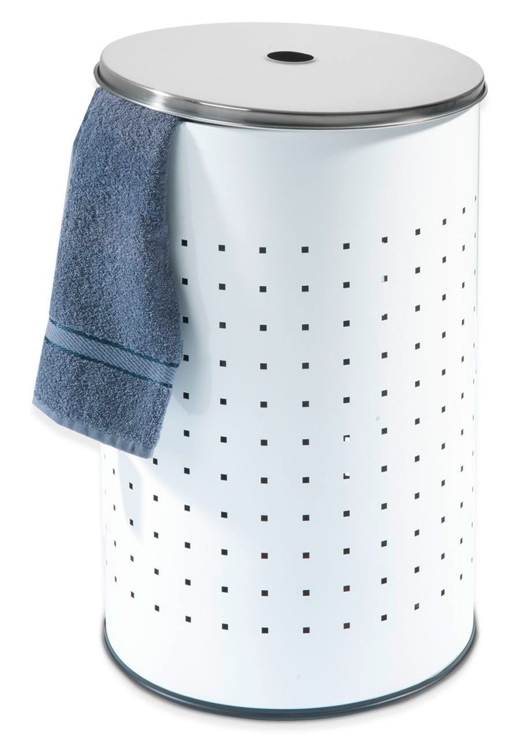Home4You Wäschetonne Weiß, Edelstahl, 54 Liter Fassungsvermögen, H 57 cm, Ø 35 cm, mit Deckel und Belüftungslöchern